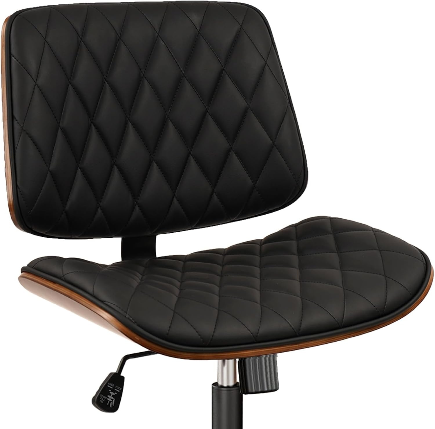 image:imageCLATINA Armless Home Office Chair Desk Chair with Wheels Adjustable Height Reading Chair Leather Mid Back amp Swivel Computer Chair Modern Walnut Chairs with Back for Studio Meeting RoomBlackBlack Diamondb