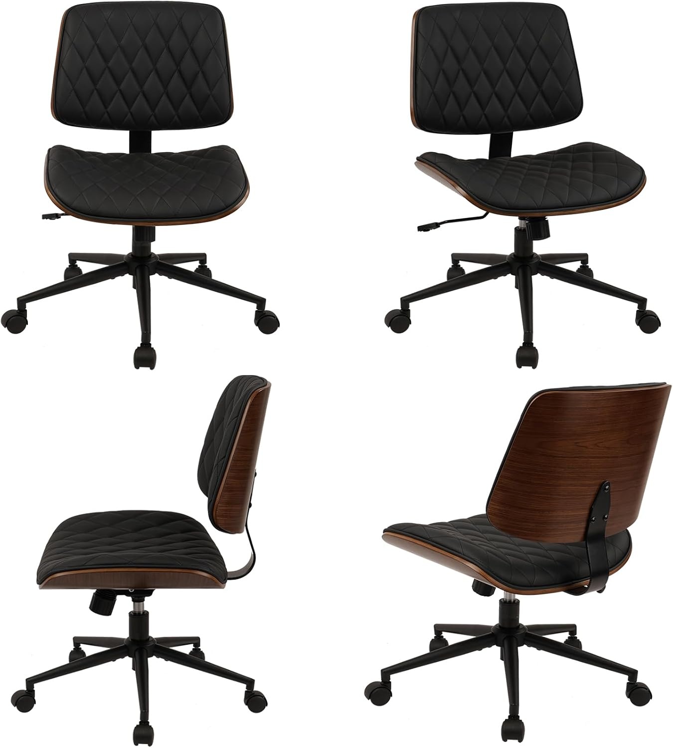 image:imageCLATINA Armless Home Office Chair Desk Chair with Wheels Adjustable Height Reading Chair Leather Mid Back amp Swivel Computer Chair Modern Walnut Chairs with Back for Studio Meeting RoomBlackBlack Diamondb