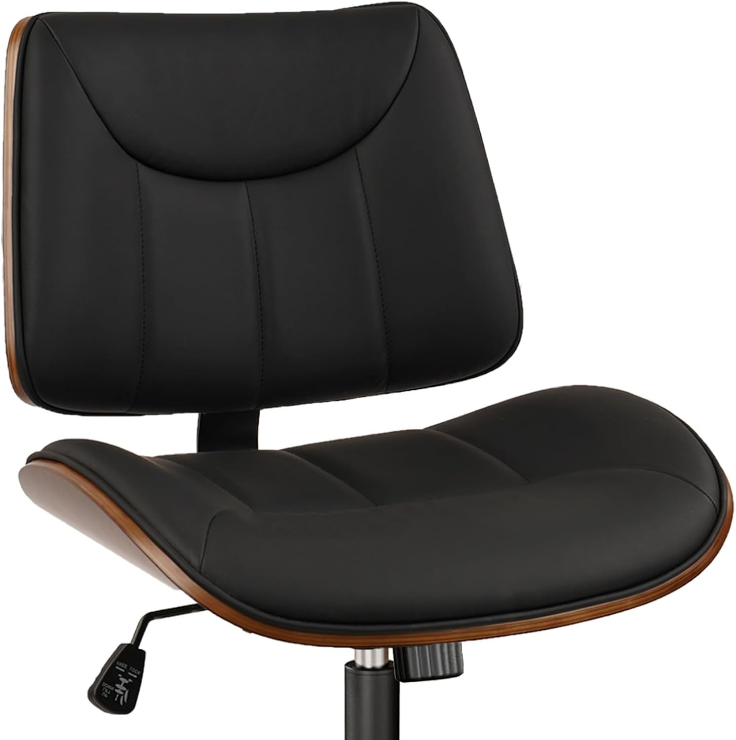 image:imageCLATINA Armless Home Office Chair Desk Chair with Wheels Adjustable Height Reading Chair Leather Mid Back amp Swivel Computer Chair Modern Walnut Chairs with Back for Studio Meeting RoomBlackBlack Linear