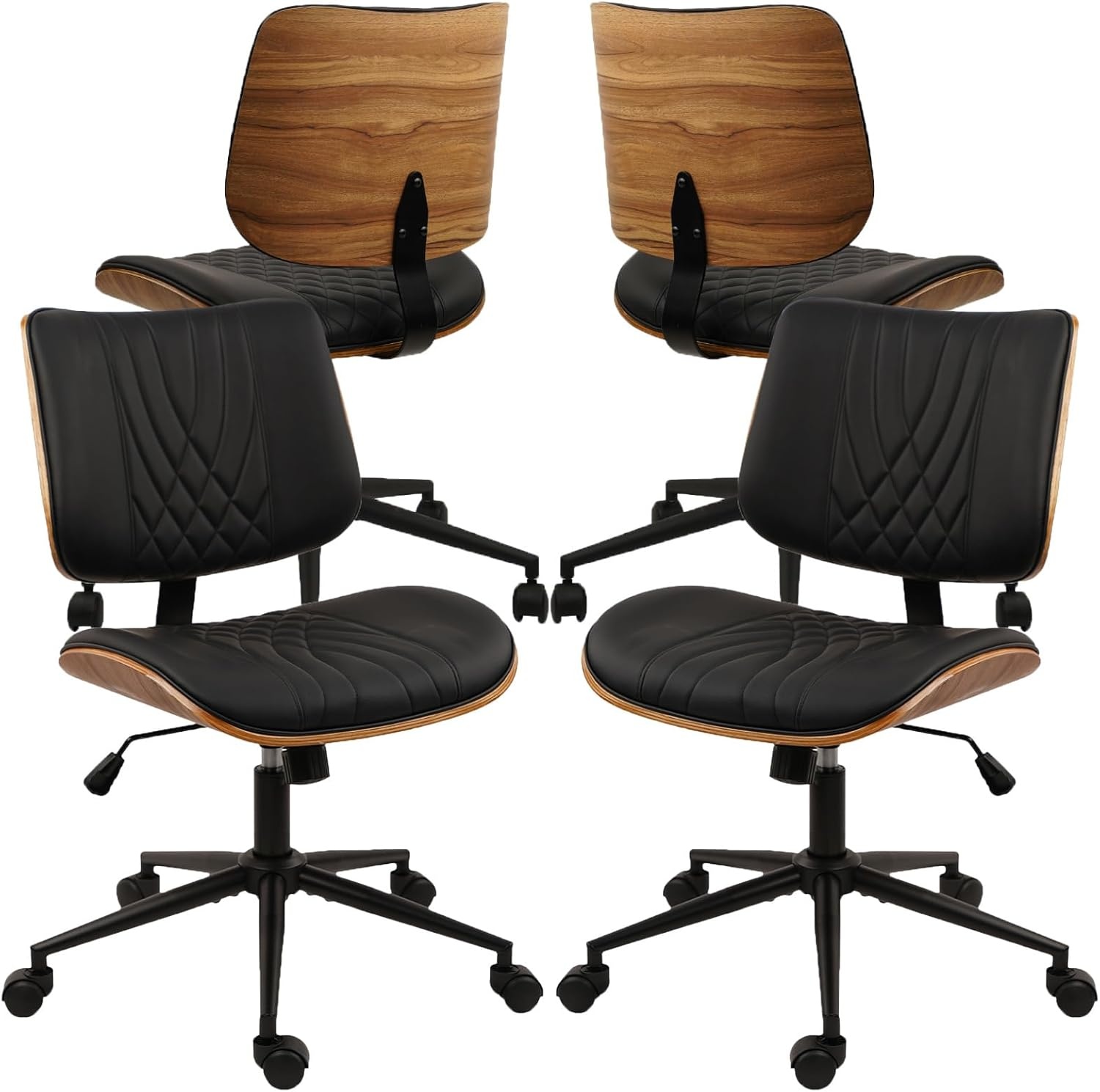 image:imageCLATINA Armless Home Office Chair Desk Chair with Wheels Adjustable Height Reading Chair Leather Mid Back amp Swivel Computer Chair Modern Walnut Chairs with Back for Studio Meeting RoomBlackBlack Diamonda
