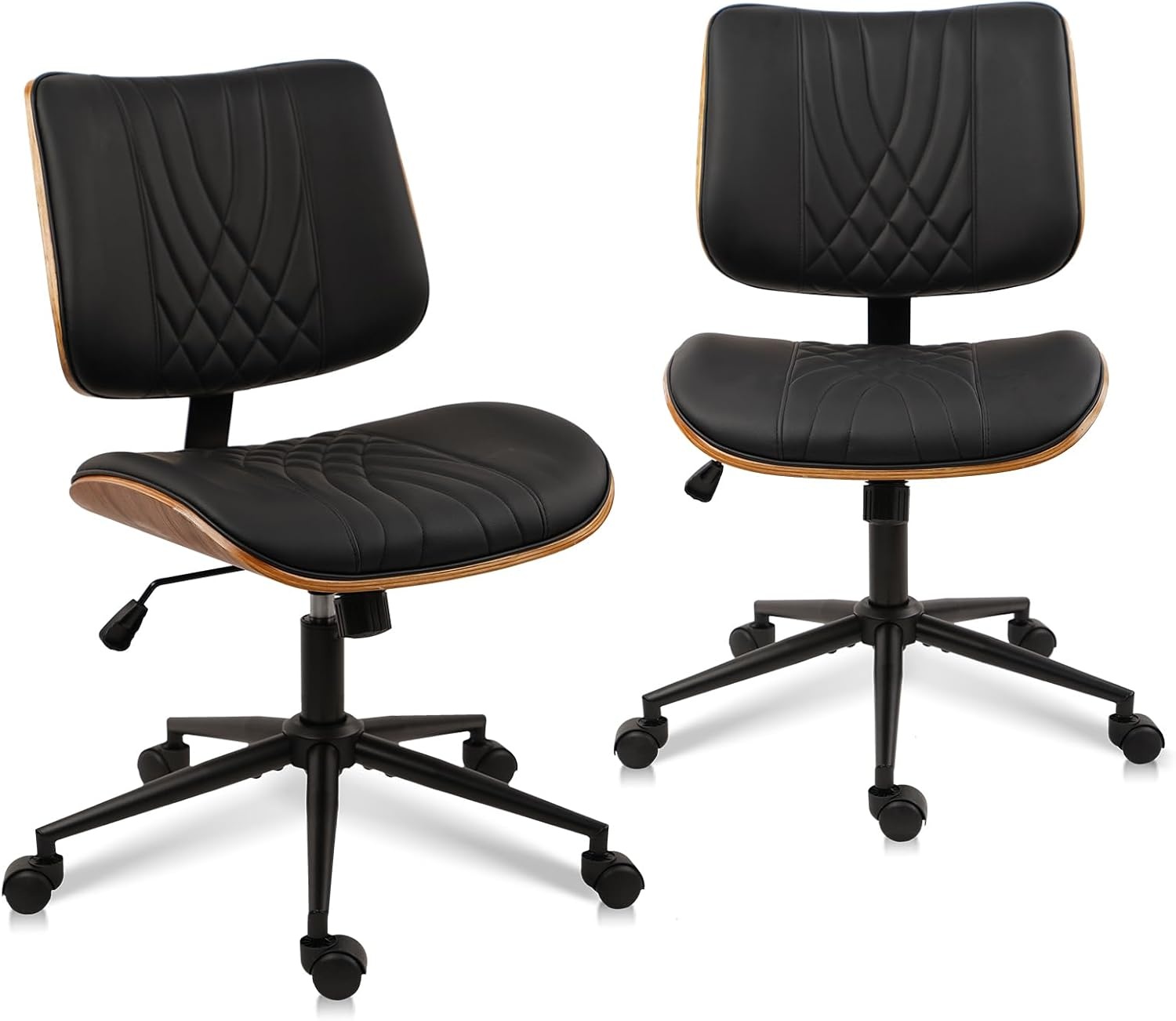 image:imageCLATINA Armless Home Office Chair Desk Chair with Wheels Adjustable Height Reading Chair Leather Mid Back amp Swivel Computer Chair Modern Walnut Chairs with Back for Studio Meeting RoomBlackBlack Diamonda