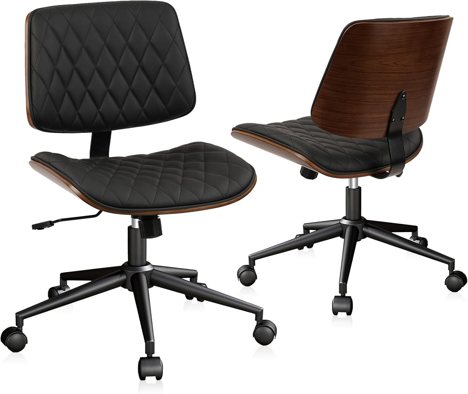 image:imageCLATINA Armless Home Office Chair Desk Chair with Wheels Adjustable Height Reading Chair Leather Mid Back amp Swivel Computer Chair Modern Walnut Chairs with Back for Studio Meeting RoomBlackBlack Diamondb