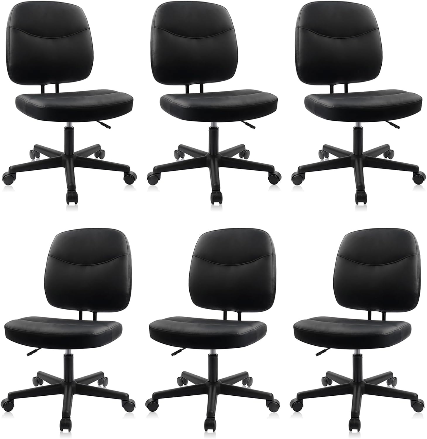 image:imageCLATINA Armless Home Office Chair Ergonomic Small Desk Chair with Wheels and Soft Thick Upholstered Cushion Comfy Adjustable Height Swivel Computer Task Chair for Conference Waiting Meeting BlackBlackheihu