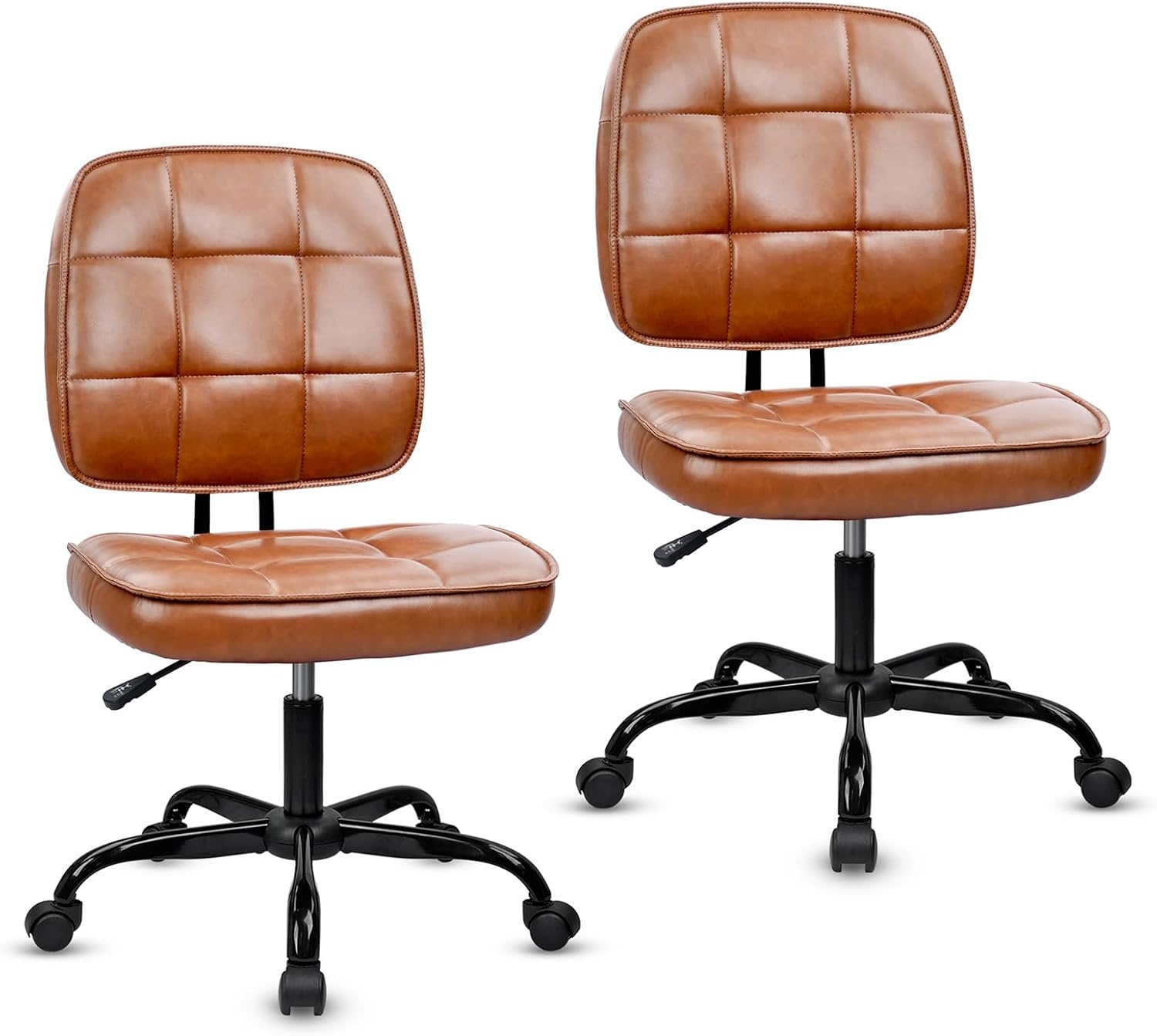 image:imageCLATINA Armless Home Office Chair Ergonomic Small Desk Chair with Wheels and Soft Thick Upholstered Cushion Comfy Adjustable Height Swivel Computer Task Chair for Conference Waiting Meeting BlackBrownheihbao