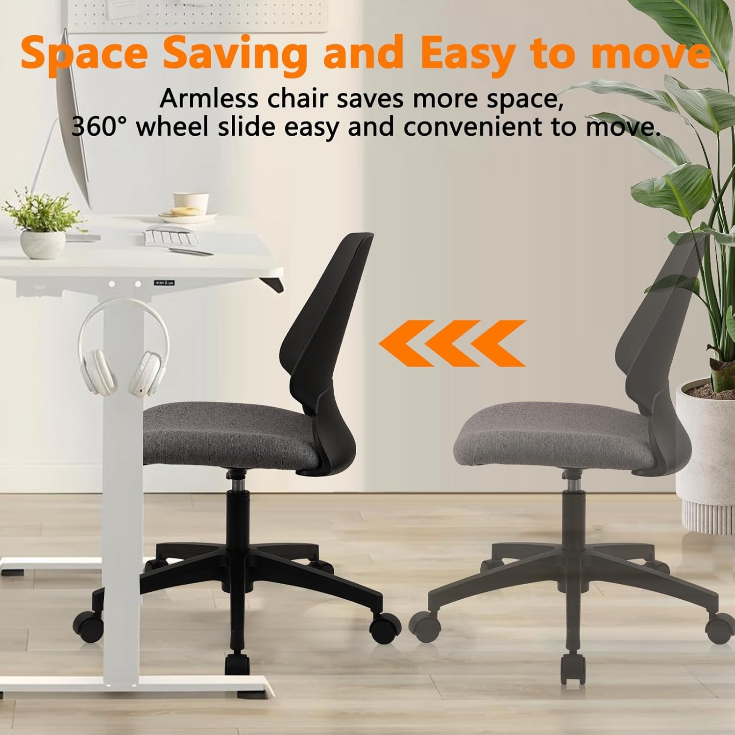 image:imageCLATINA Armless Home Office Chair Ergonomic Small Desk Chair with Wheels and Soft Thick Upholstered Cushion Comfy Adjustable Height Swivel Computer Task Chair for Conference Waiting Meeting BlackBlackrubor