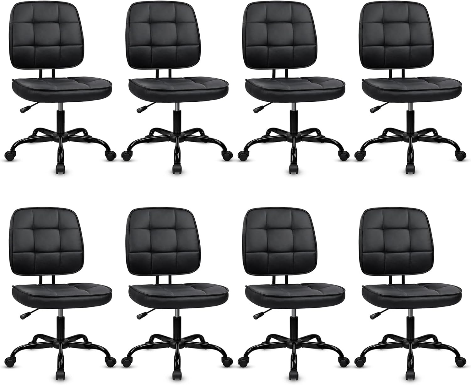 image:imageCLATINA Armless Home Office Chair Ergonomic Small Desk Chair with Wheels and Soft Thick Upholstered Cushion Comfy Adjustable Height Swivel Computer Task Chair for Conference Waiting Meeting BlackBlackheihbao
