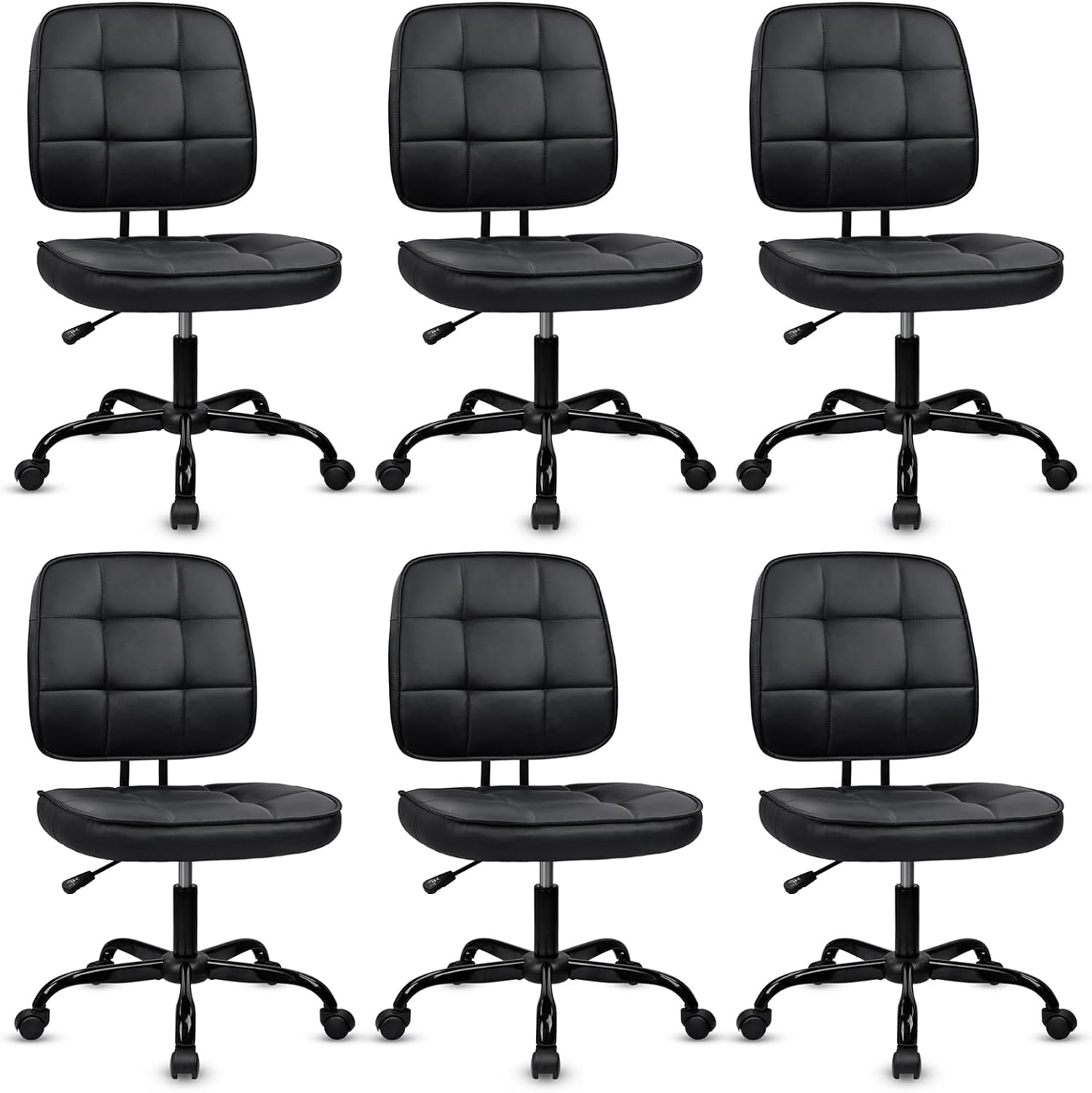 image:imageCLATINA Armless Home Office Chair Ergonomic Small Desk Chair with Wheels and Soft Thick Upholstered Cushion Comfy Adjustable Height Swivel Computer Task Chair for Conference Waiting Meeting BlackBlackheihbao
