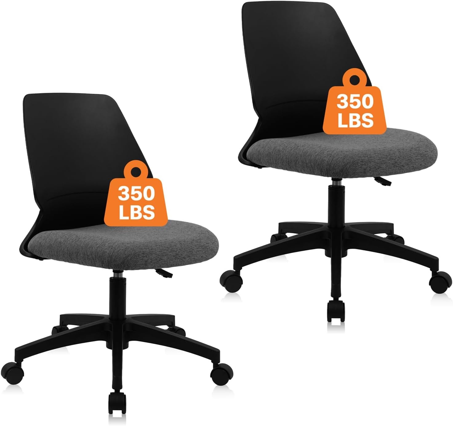 image:imageCLATINA Armless Home Office Chair Ergonomic Small Desk Chair with Wheels and Soft Thick Upholstered Cushion Comfy Adjustable Height Swivel Computer Task Chair for Conference Waiting Meeting BlackBlackrubor