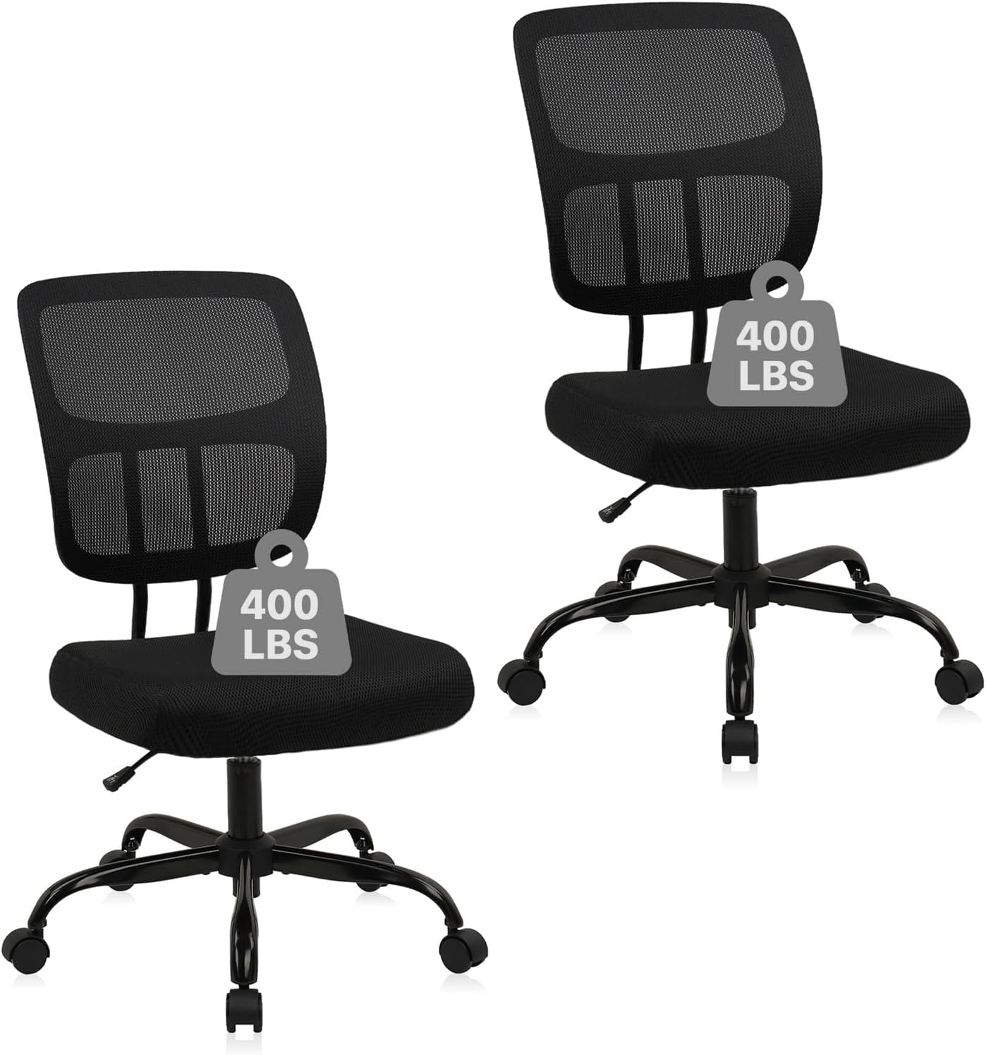 image:imageCLATINA Armless Home Office Chair Ergonomic Small Desk Chair with Wheels and Soft Thick Upholstered Cushion Comfy Adjustable Height Swivel Computer Task Chair for Conference Waiting Meeting BlackBlacksprain