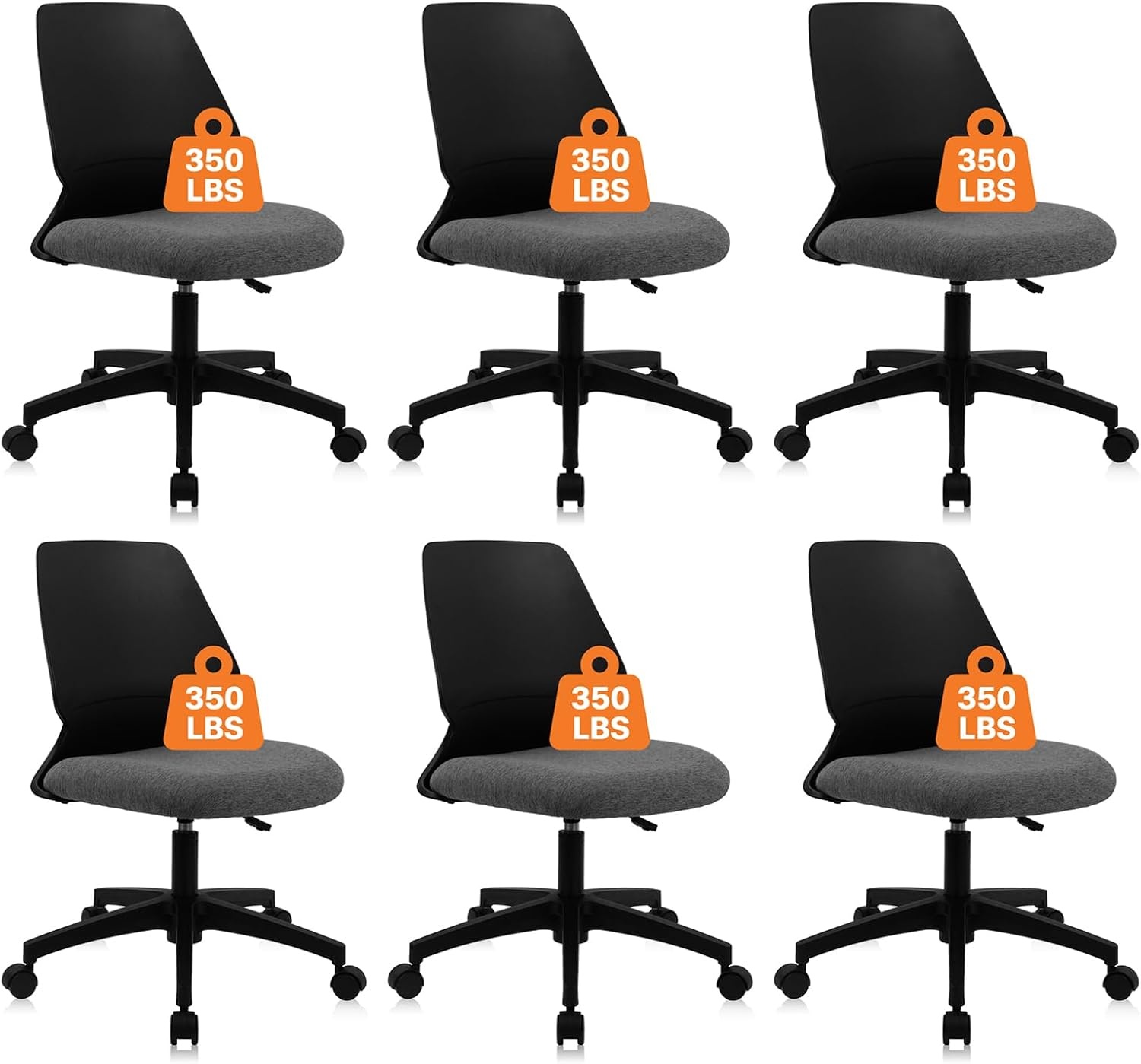 image:imageCLATINA Armless Home Office Chair Ergonomic Small Desk Chair with Wheels and Soft Thick Upholstered Cushion Comfy Adjustable Height Swivel Computer Task Chair for Conference Waiting Meeting BlackBlackrubor