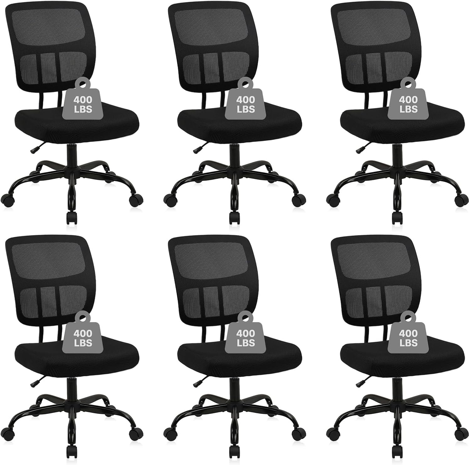 image:imageCLATINA Armless Home Office Chair Ergonomic Small Desk Chair with Wheels and Soft Thick Upholstered Cushion Comfy Adjustable Height Swivel Computer Task Chair for Conference Waiting Meeting BlackBlacksprain