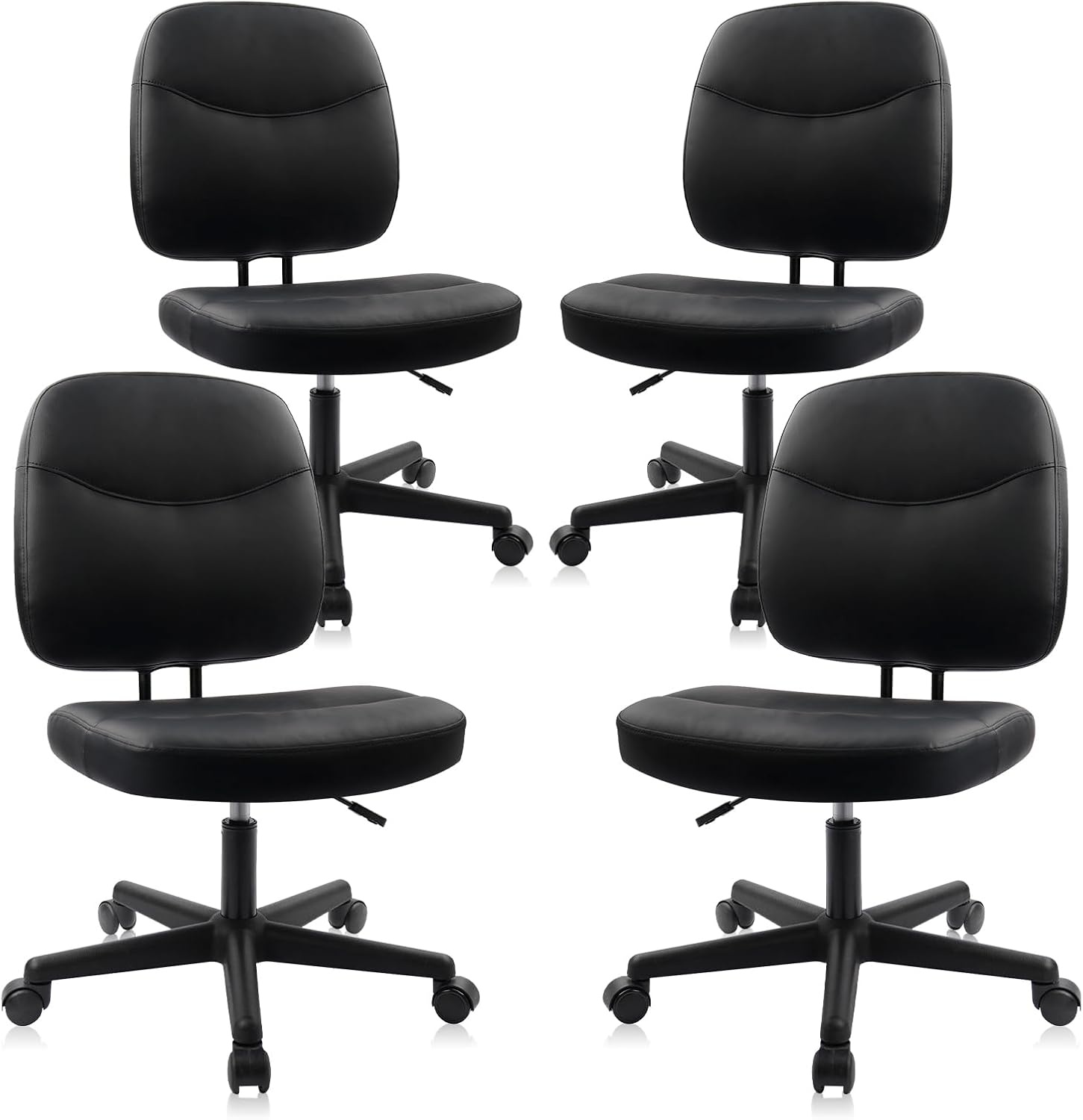 image:imageCLATINA Armless Home Office Chair Ergonomic Small Desk Chair with Wheels and Soft Thick Upholstered Cushion Comfy Adjustable Height Swivel Computer Task Chair for Conference Waiting Meeting BlackBlackheihu