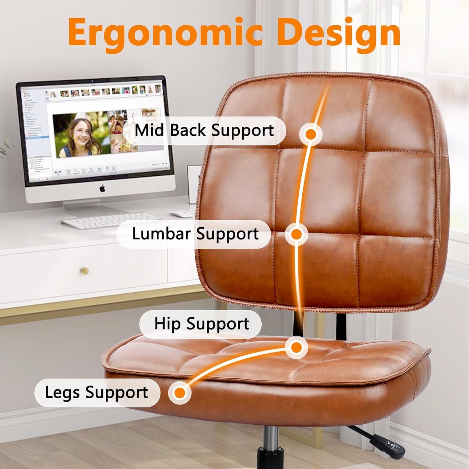 image:imageCLATINA Armless Home Office Chair Ergonomic Small Desk Chair with Wheels and Soft Thick Upholstered Cushion Comfy Adjustable Height Swivel Computer Task Chair for Conference Waiting Meeting BlackBrownheihbao