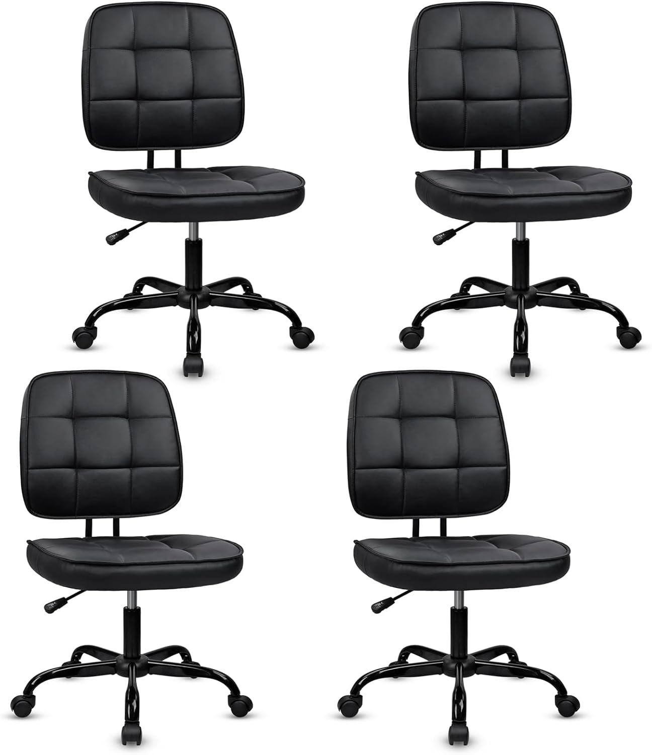 image:imageCLATINA Armless Home Office Chair Ergonomic Small Desk Chair with Wheels and Soft Thick Upholstered Cushion Comfy Adjustable Height Swivel Computer Task Chair for Conference Waiting Meeting BlackBlackheihbao