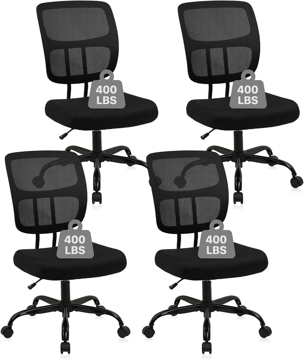 image:imageCLATINA Armless Home Office Chair Ergonomic Small Desk Chair with Wheels and Soft Thick Upholstered Cushion Comfy Adjustable Height Swivel Computer Task Chair for Conference Waiting Meeting BlackBlacksprain
