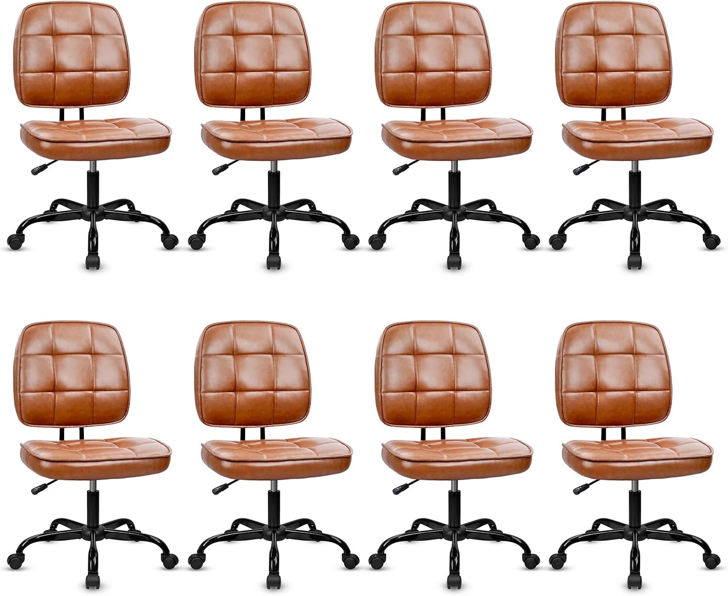 image:imageCLATINA Armless Home Office Chair Ergonomic Small Desk Chair with Wheels and Soft Thick Upholstered Cushion Comfy Adjustable Height Swivel Computer Task Chair for Conference Waiting Meeting BlackBrownheihbao