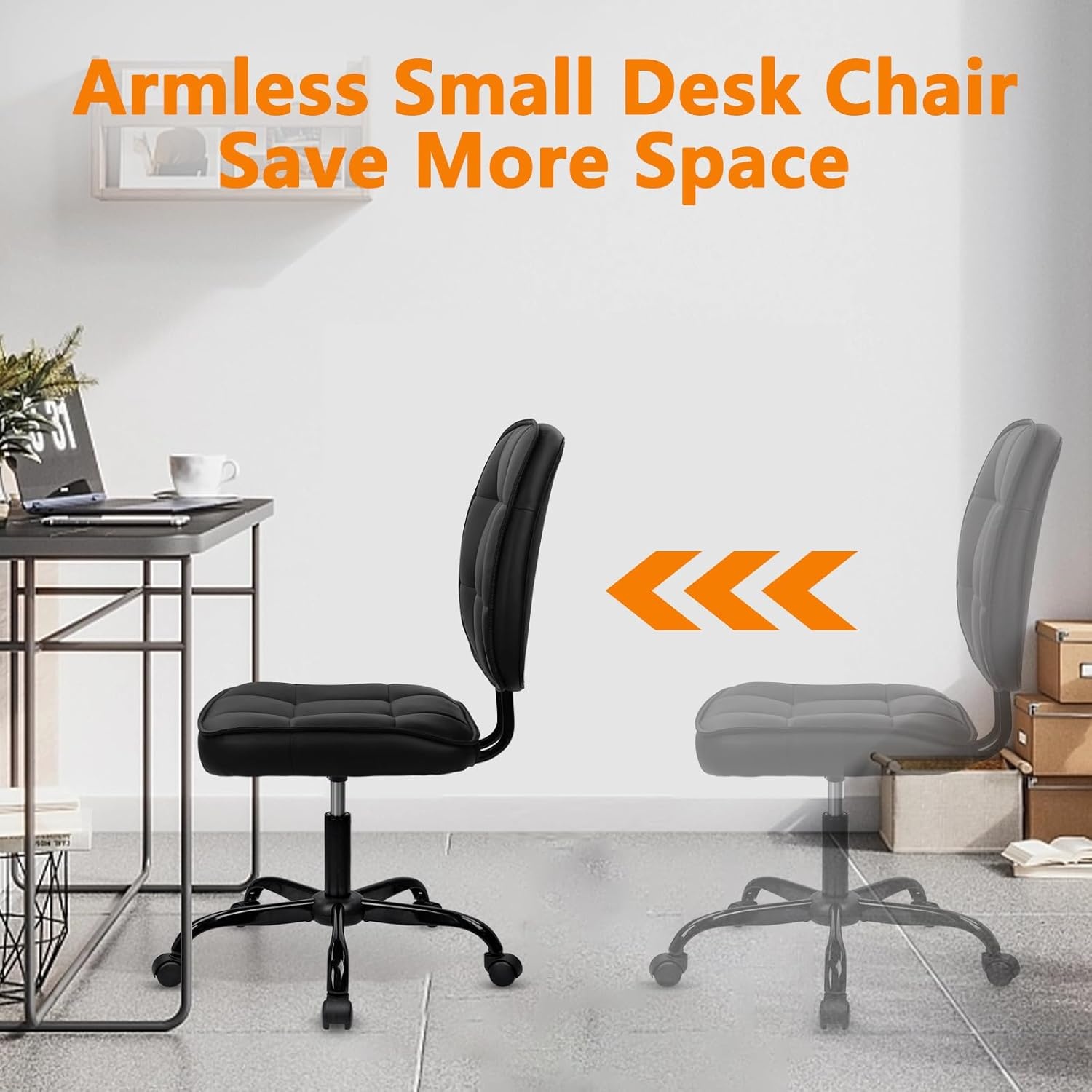 image:imageCLATINA Armless Home Office Chair Ergonomic Small Desk Chair with Wheels and Soft Thick Upholstered Cushion Comfy Adjustable Height Swivel Computer Task Chair for Conference Waiting Meeting BlackBlackheihbao