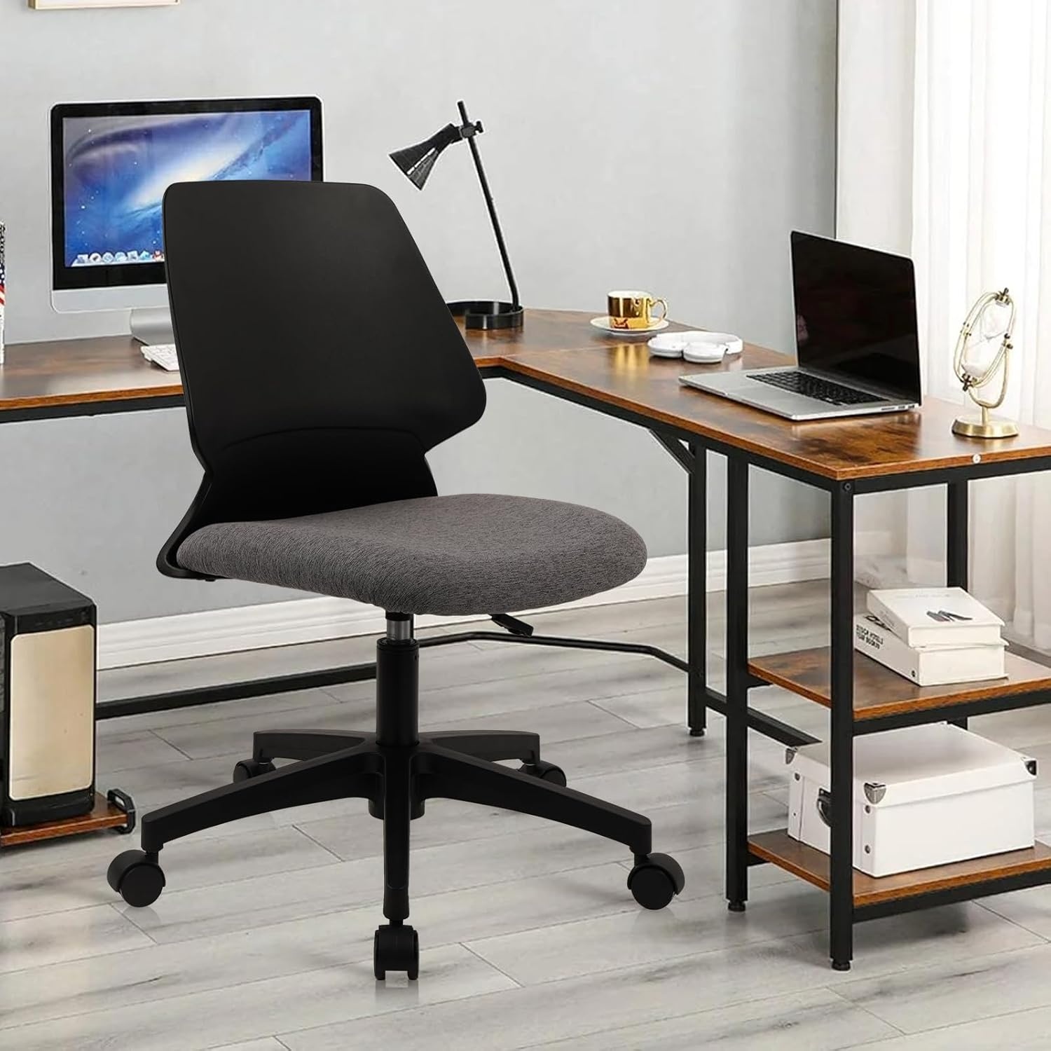 image:imageCLATINA Armless Home Office Chair Ergonomic Small Desk Chair with Wheels and Soft Thick Upholstered Cushion Comfy Adjustable Height Swivel Computer Task Chair for Conference Waiting Meeting BlackBlackrubor