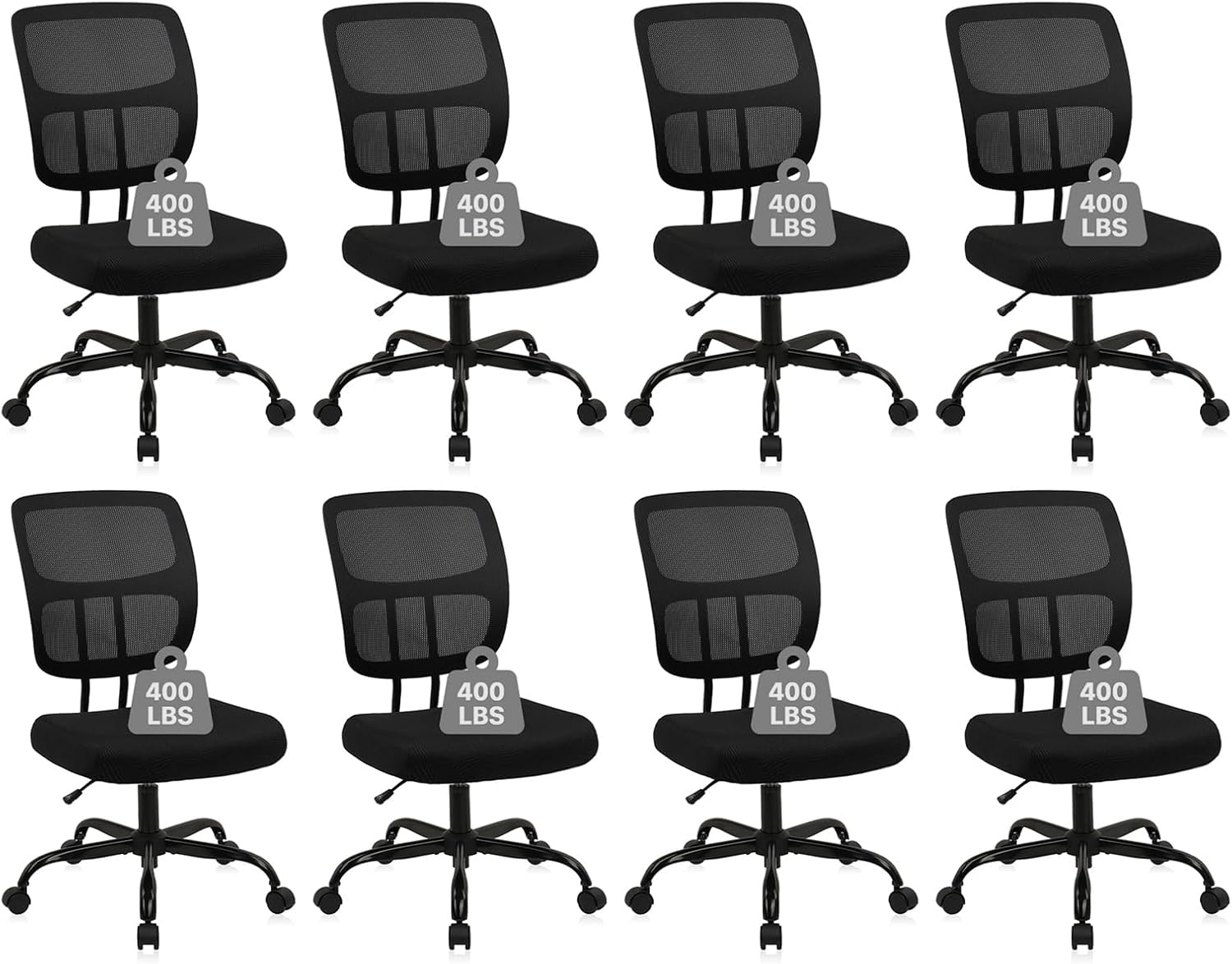 image:imageCLATINA Armless Home Office Chair Ergonomic Small Desk Chair with Wheels and Soft Thick Upholstered Cushion Comfy Adjustable Height Swivel Computer Task Chair for Conference Waiting Meeting BlackBlacksprain