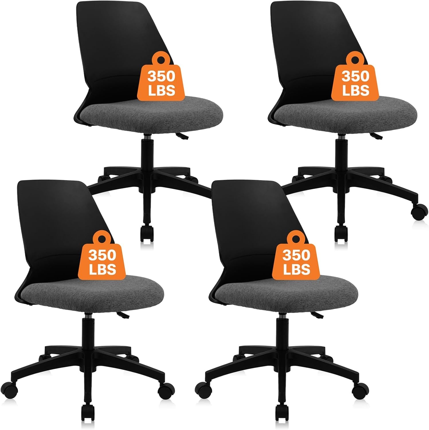 image:imageCLATINA Armless Home Office Chair Ergonomic Small Desk Chair with Wheels and Soft Thick Upholstered Cushion Comfy Adjustable Height Swivel Computer Task Chair for Conference Waiting Meeting BlackBlackrubor