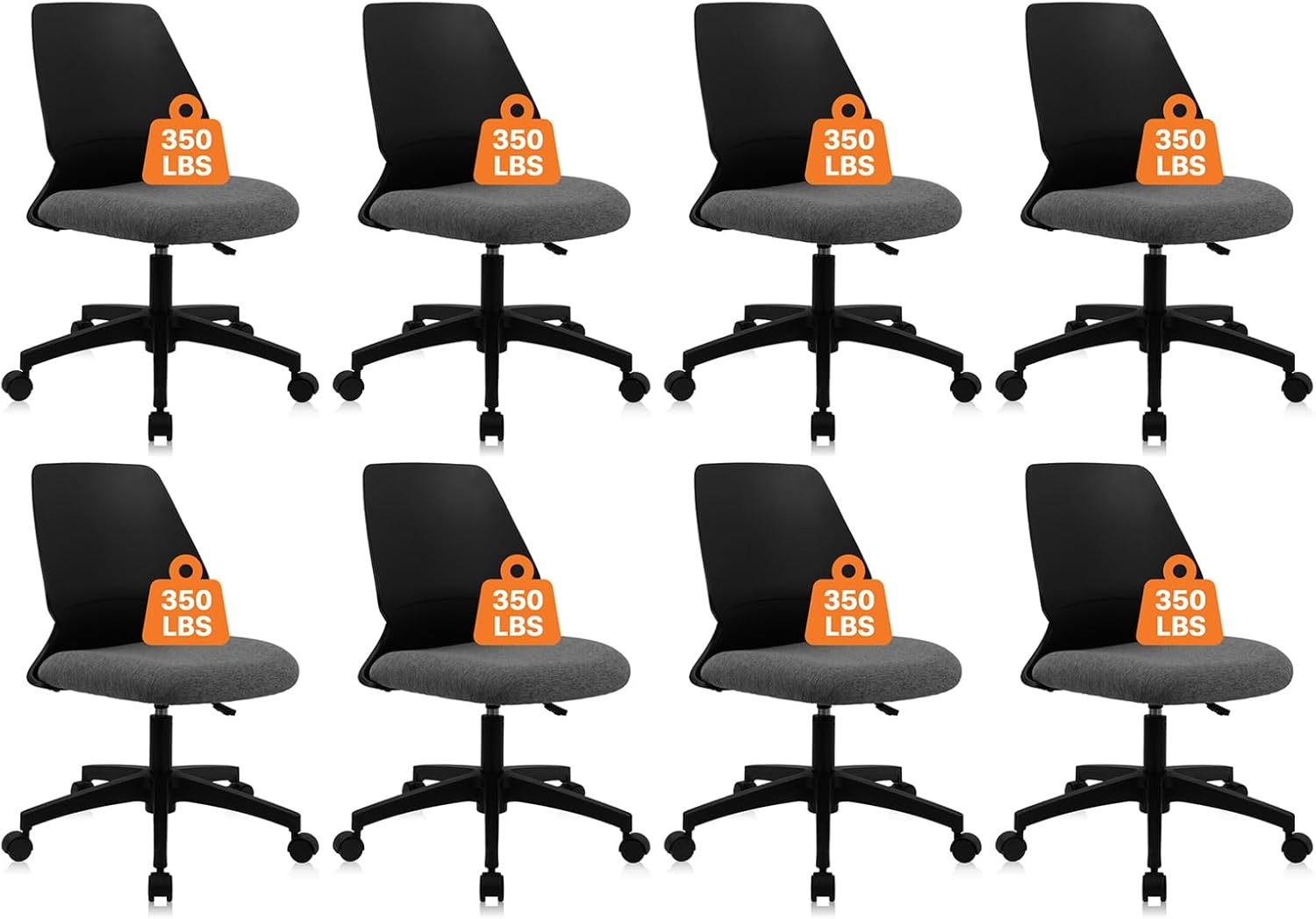 image:imageCLATINA Armless Home Office Chair Ergonomic Small Desk Chair with Wheels and Soft Thick Upholstered Cushion Comfy Adjustable Height Swivel Computer Task Chair for Conference Waiting Meeting BlackBlackrubor