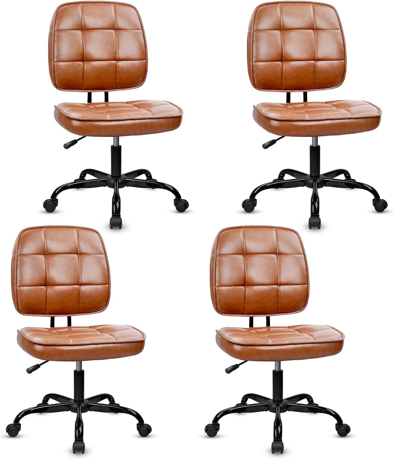 image:imageCLATINA Armless Home Office Chair Ergonomic Small Desk Chair with Wheels and Soft Thick Upholstered Cushion Comfy Adjustable Height Swivel Computer Task Chair for Conference Waiting Meeting BlackBrownheihbao