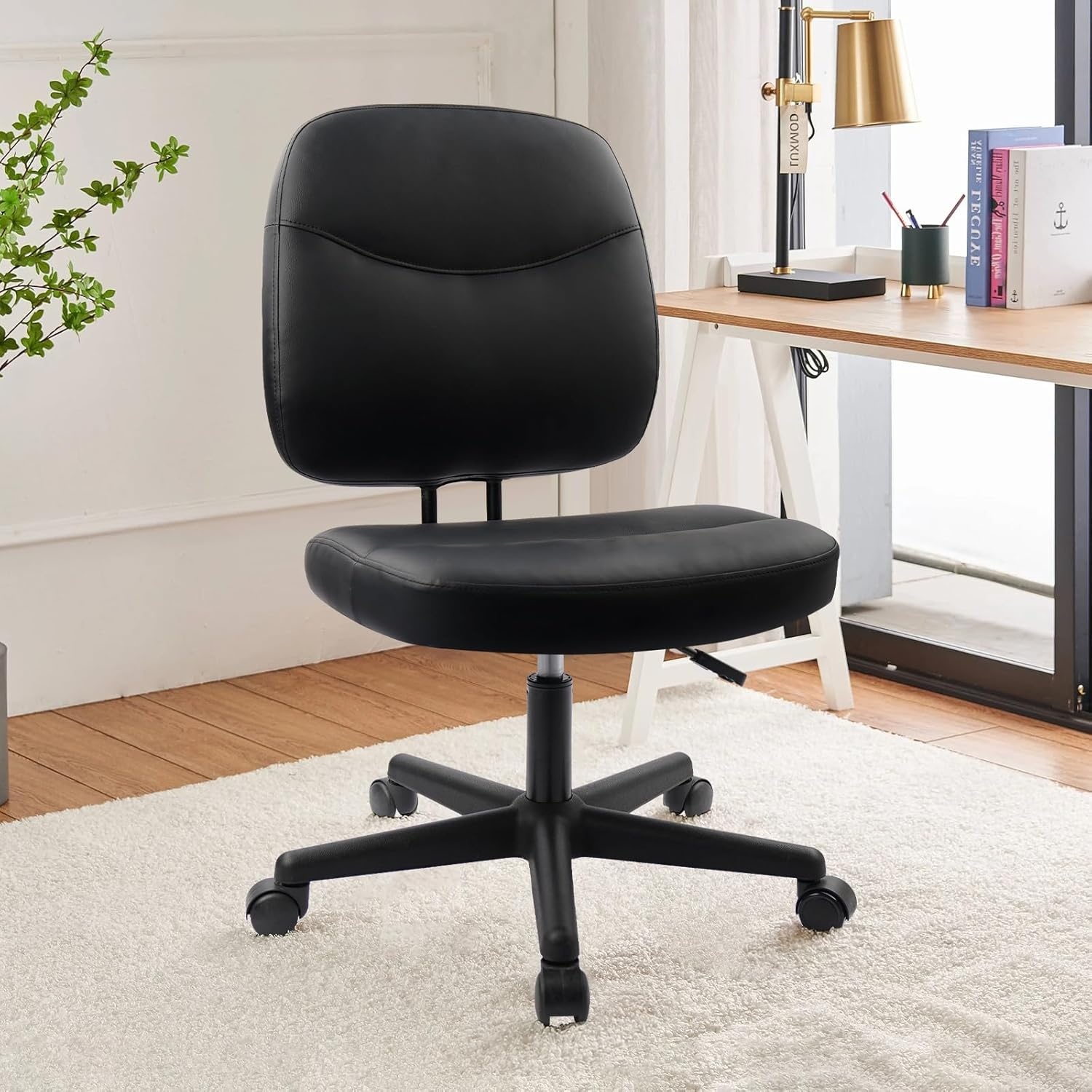 image:imageCLATINA Armless Home Office Chair Ergonomic Small Desk Chair with Wheels and Soft Thick Upholstered Cushion Comfy Adjustable Height Swivel Computer Task Chair for Conference Waiting Meeting BlackBlackheihu