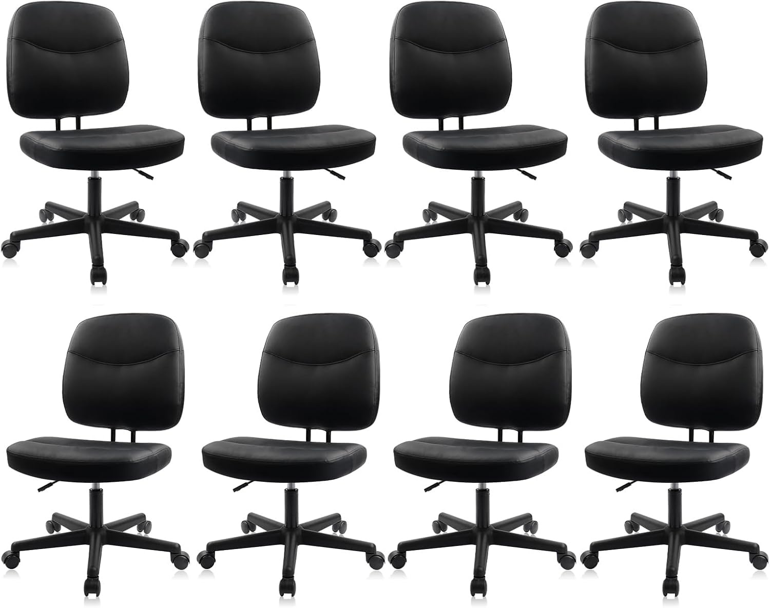 image:imageCLATINA Armless Home Office Chair Ergonomic Small Desk Chair with Wheels and Soft Thick Upholstered Cushion Comfy Adjustable Height Swivel Computer Task Chair for Conference Waiting Meeting BlackBlackheihu