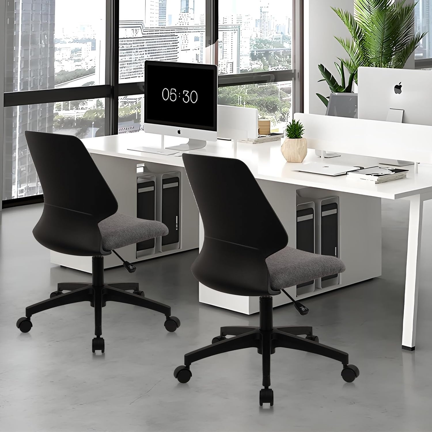 image:imageCLATINA Armless Home Office Chair Ergonomic Small Desk Chair with Wheels and Soft Thick Upholstered Cushion Comfy Adjustable Height Swivel Computer Task Chair for Conference Waiting Meeting BlackBlackrubor