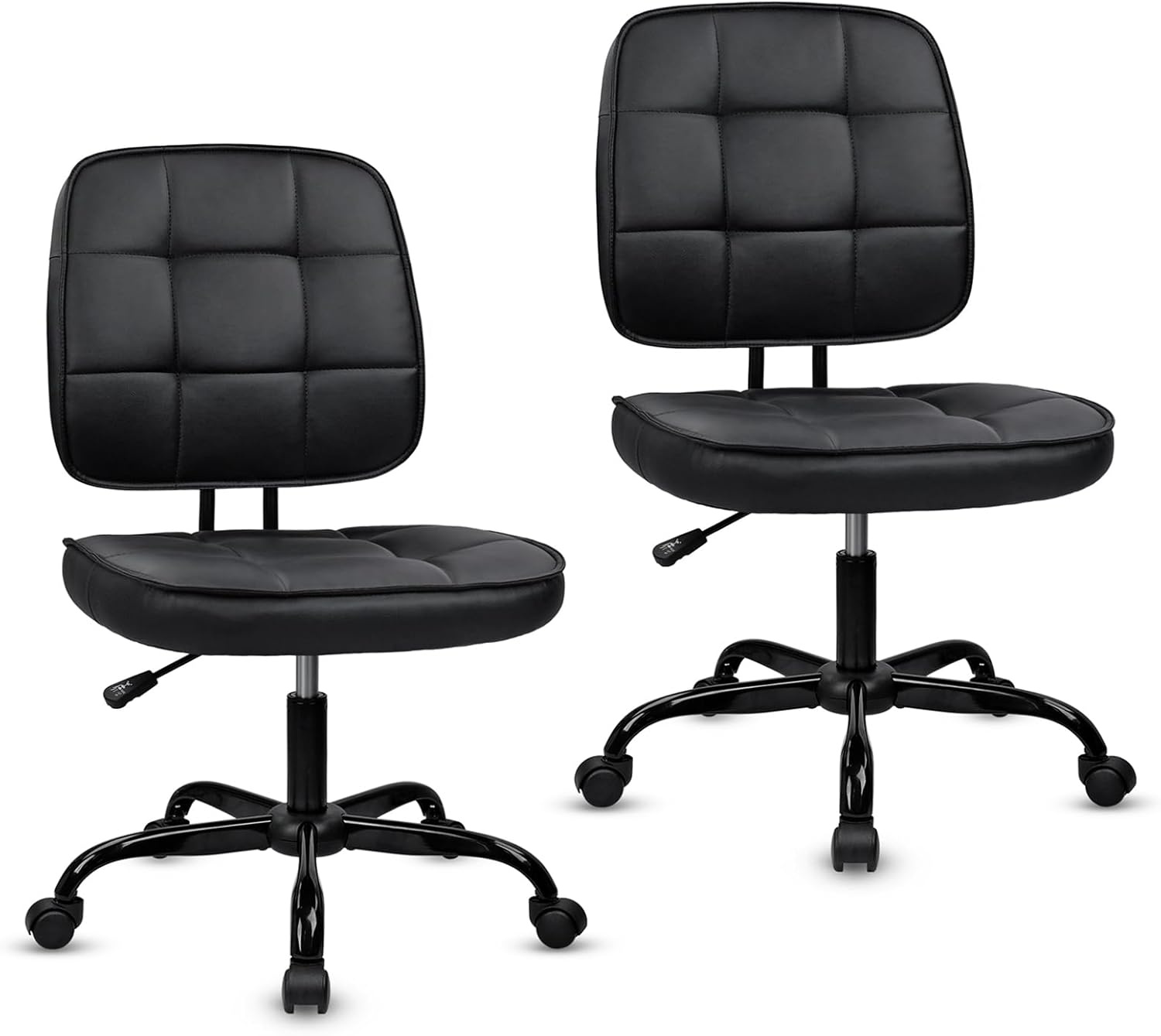 image:imageCLATINA Armless Home Office Chair Ergonomic Small Desk Chair with Wheels and Soft Thick Upholstered Cushion Comfy Adjustable Height Swivel Computer Task Chair for Conference Waiting Meeting BlackBlackheihbao