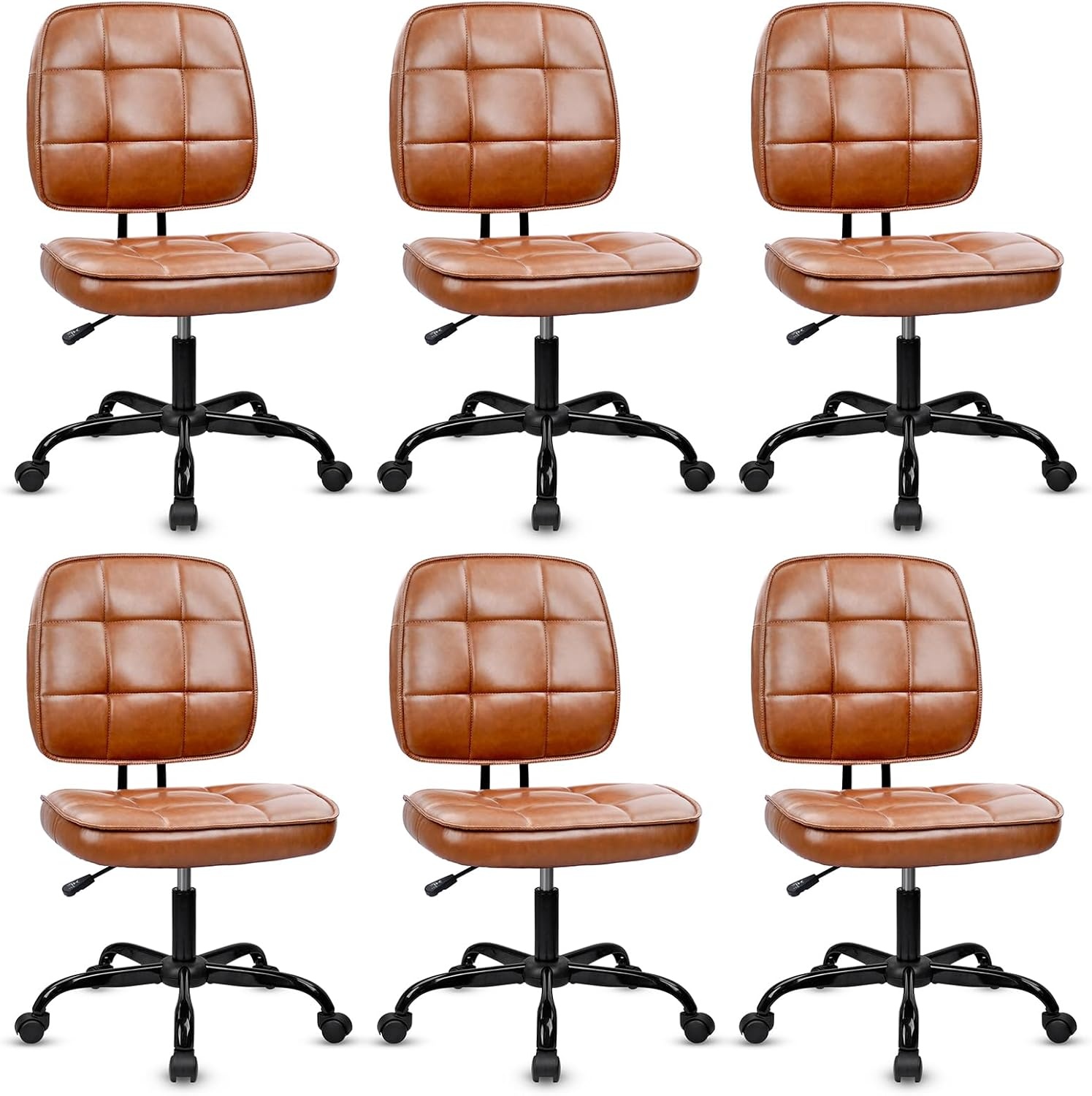 image:imageCLATINA Armless Home Office Chair Ergonomic Small Desk Chair with Wheels and Soft Thick Upholstered Cushion Comfy Adjustable Height Swivel Computer Task Chair for Conference Waiting Meeting BlackBrownheihbao