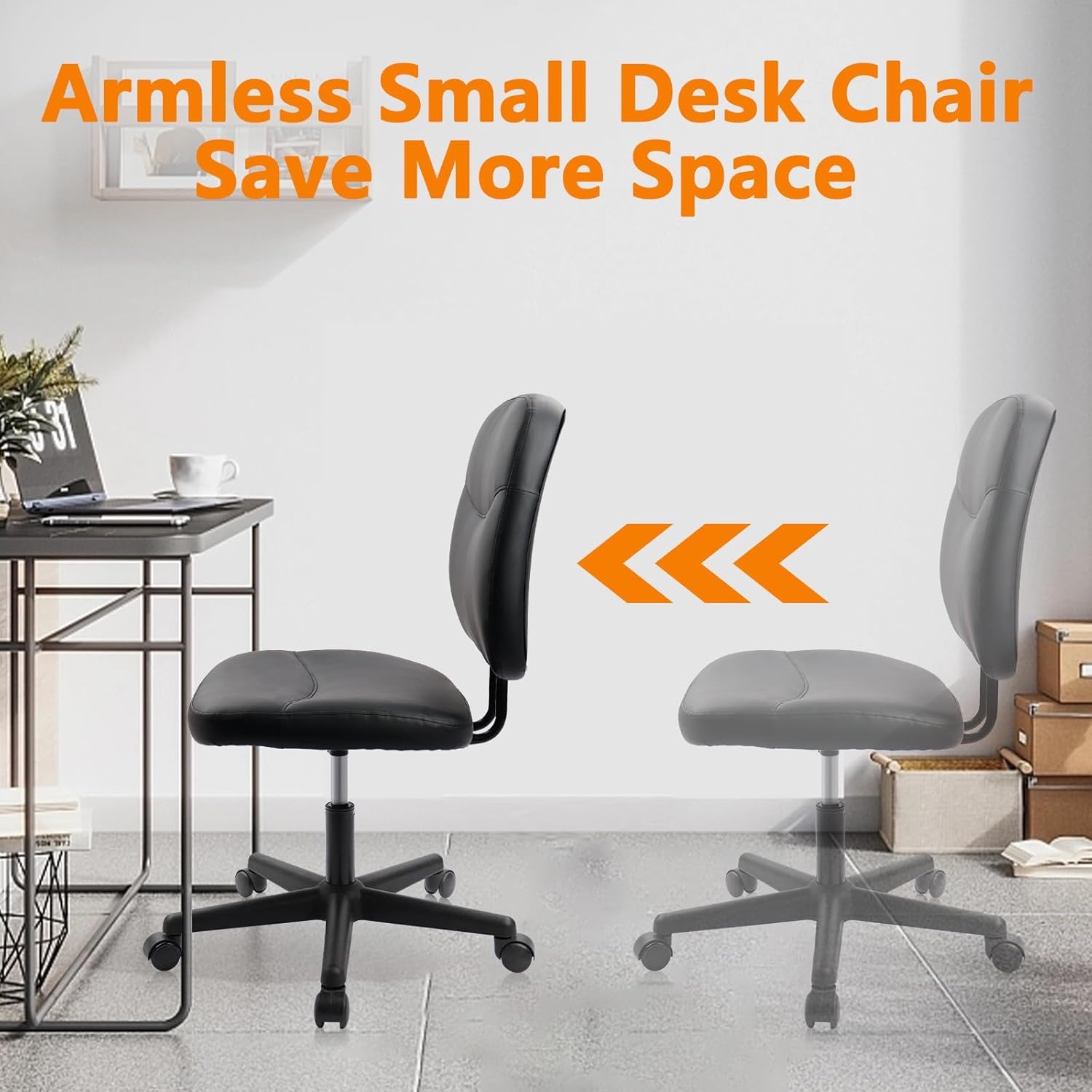 image:imageCLATINA Armless Home Office Chair Ergonomic Small Desk Chair with Wheels and Soft Thick Upholstered Cushion Comfy Adjustable Height Swivel Computer Task Chair for Conference Waiting Meeting BlackBlackheihu