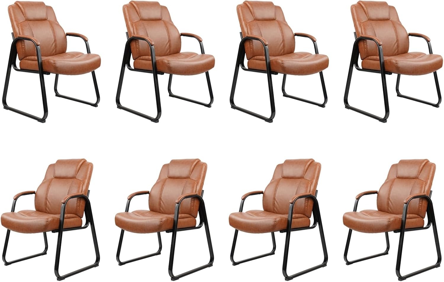 image:imageCLATINA Big and Tall Office Chair Set of 6 500lbs Leather Reception Chair with Bonded Padded Armrest Wide Seat Sled Base Desk Chair No Wheels for Reception Conference Waiting Room Side Office BlackBrown
