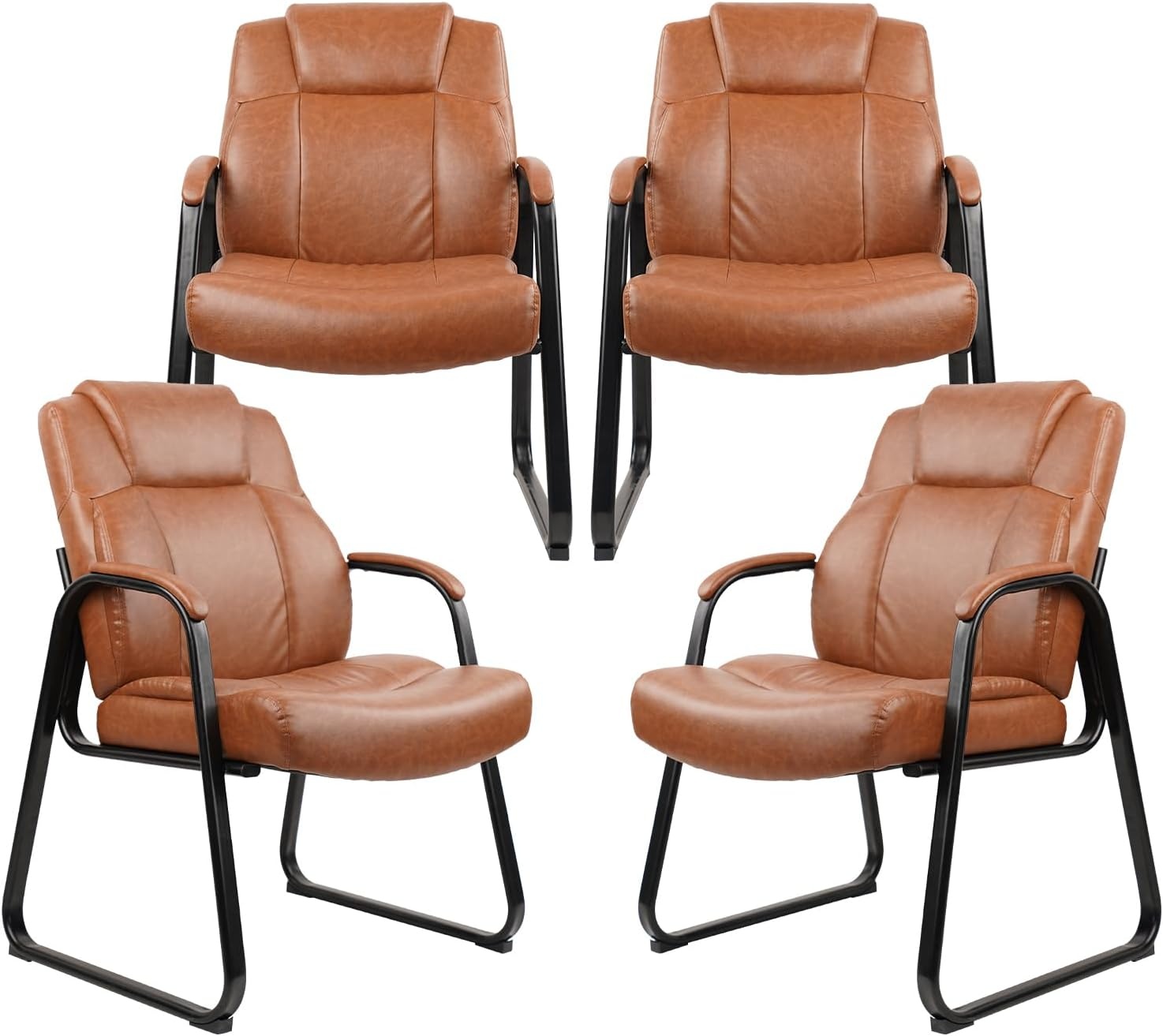 image:imageCLATINA Big and Tall Office Chair Set of 6 500lbs Leather Reception Chair with Bonded Padded Armrest Wide Seat Sled Base Desk Chair No Wheels for Reception Conference Waiting Room Side Office BlackBrown