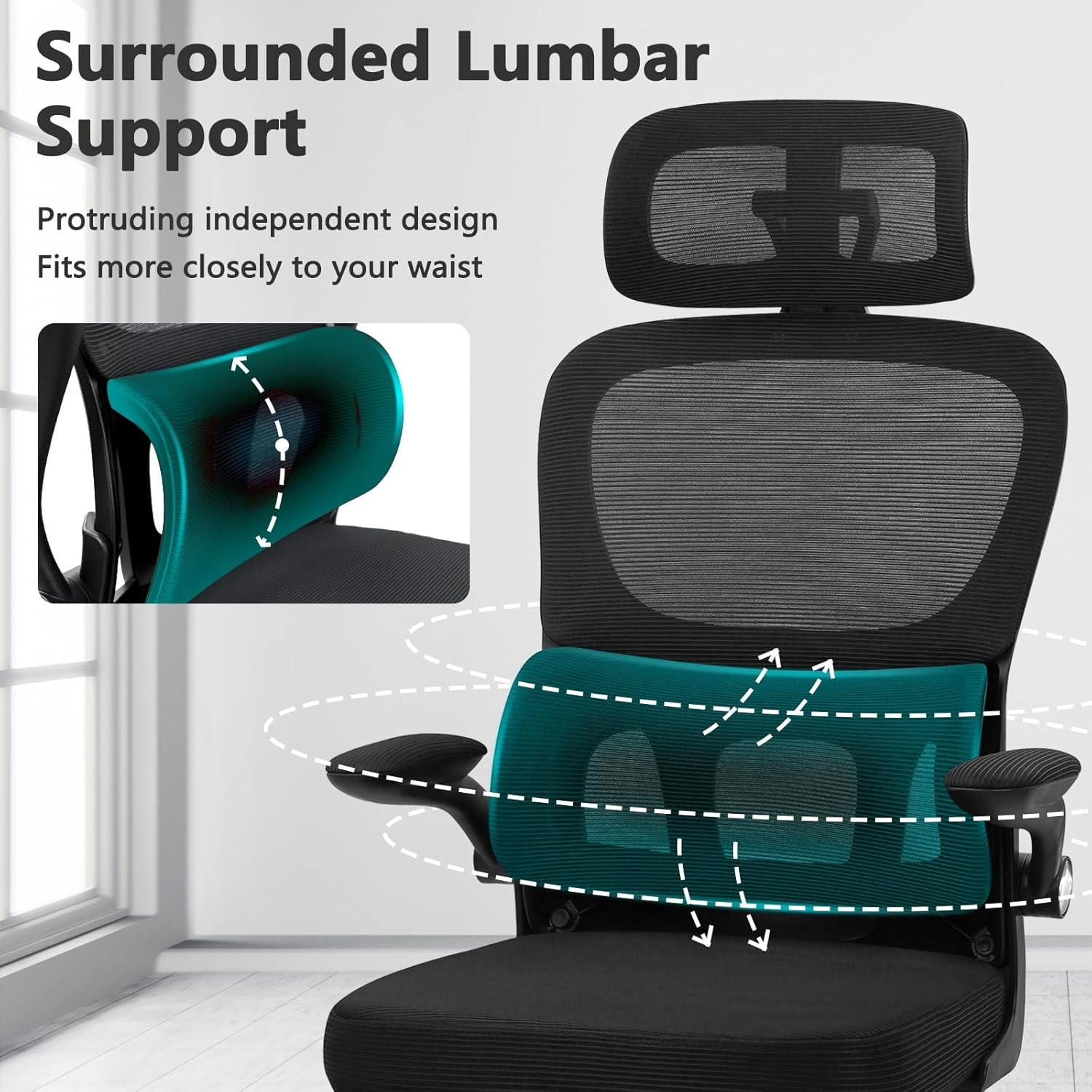 image:imageCLATINA Ergonomic Chair with FlipUp Arms and Lumbar Support High Back Mesh Computer Executive Chairs with Adjustable Headrest for Home Task Conference Room BlackBlack