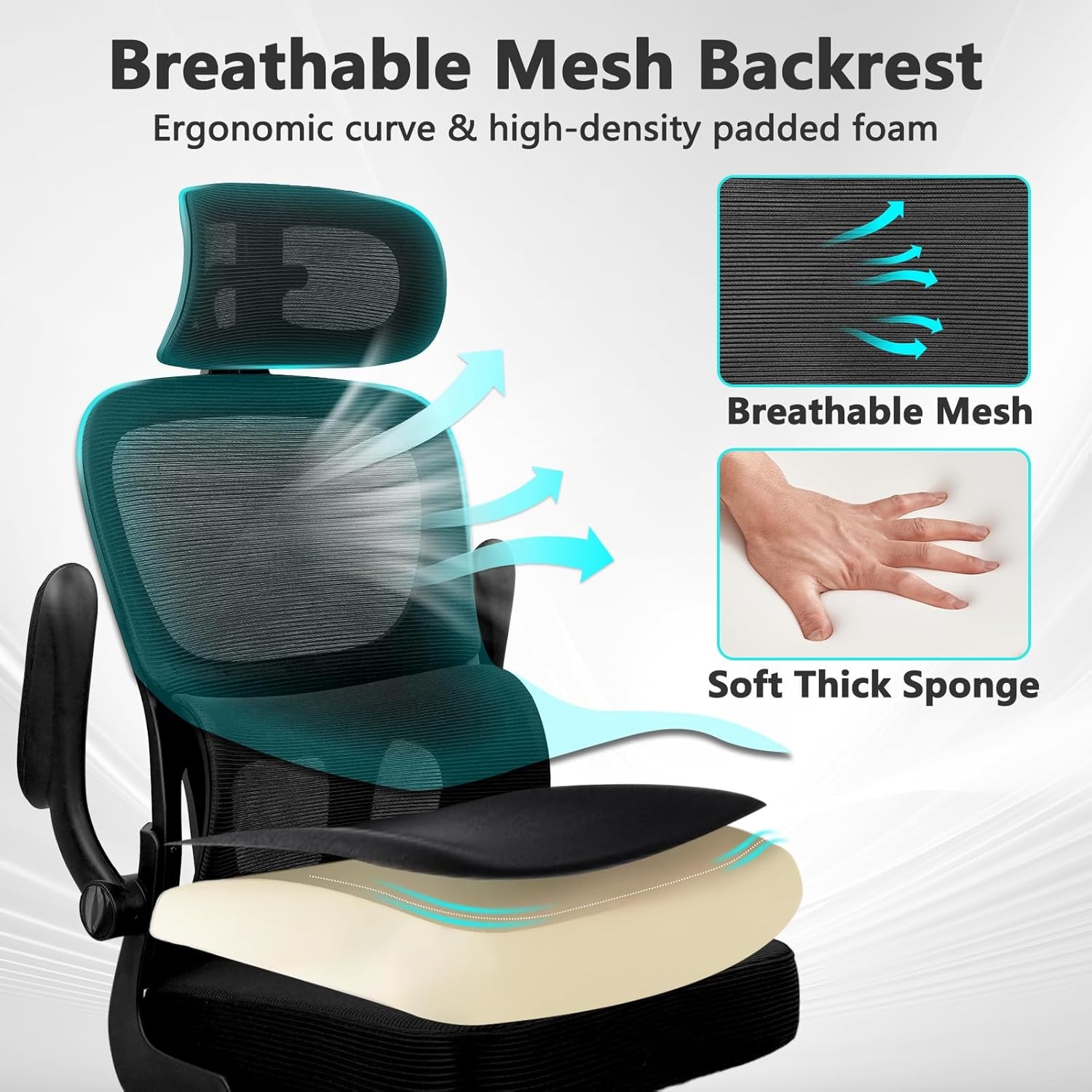 image:imageCLATINA Ergonomic Chair with FlipUp Arms and Lumbar Support High Back Mesh Computer Executive Chairs with Adjustable Headrest for Home Task Conference Room BlackBlack