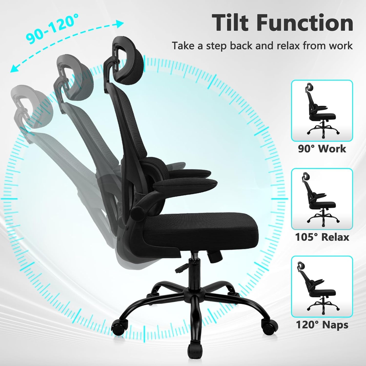 image:imageCLATINA Ergonomic Chair with FlipUp Arms and Lumbar Support High Back Mesh Computer Executive Chairs with Adjustable Headrest for Home Task Conference Room BlackBlack
