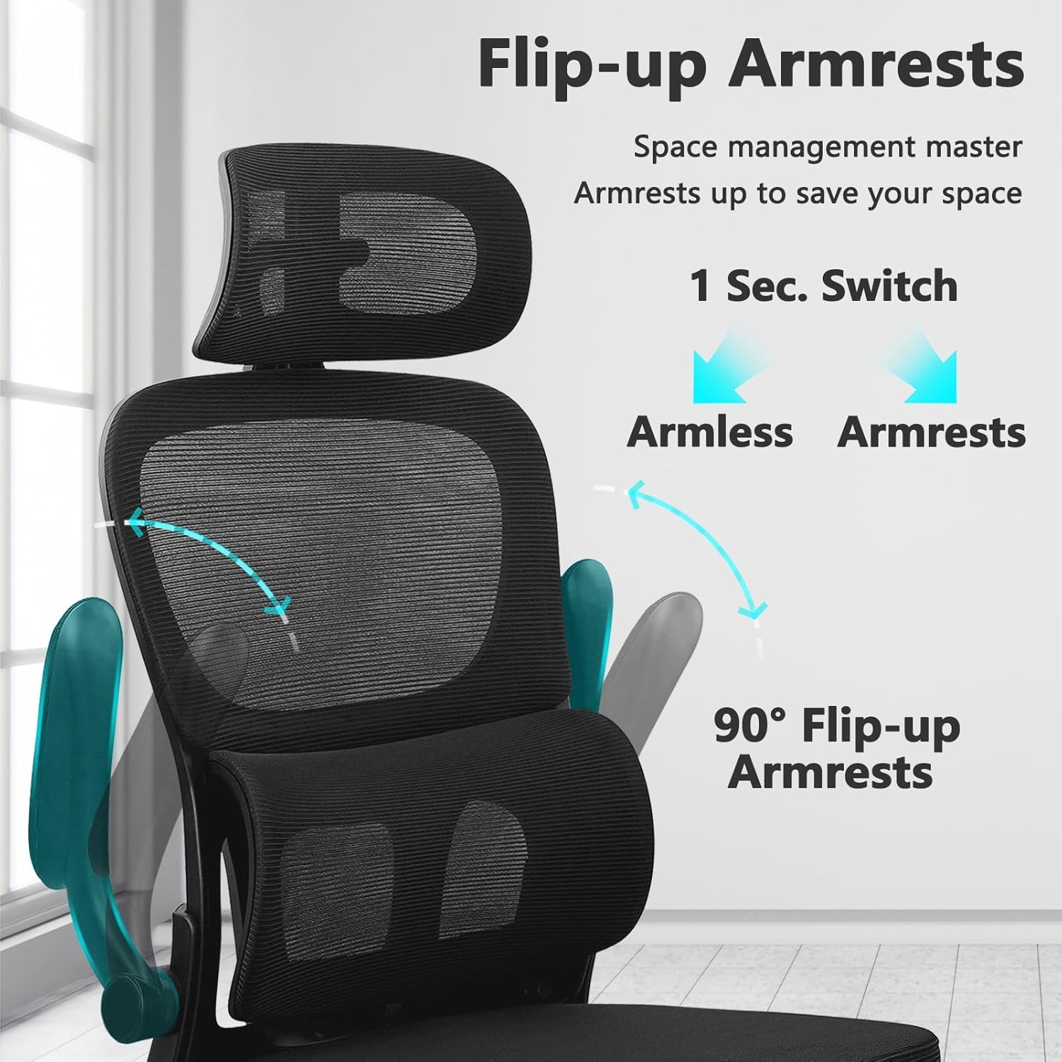 image:imageCLATINA Ergonomic Chair with FlipUp Arms and Lumbar Support High Back Mesh Computer Executive Chairs with Adjustable Headrest for Home Task Conference Room BlackBlack