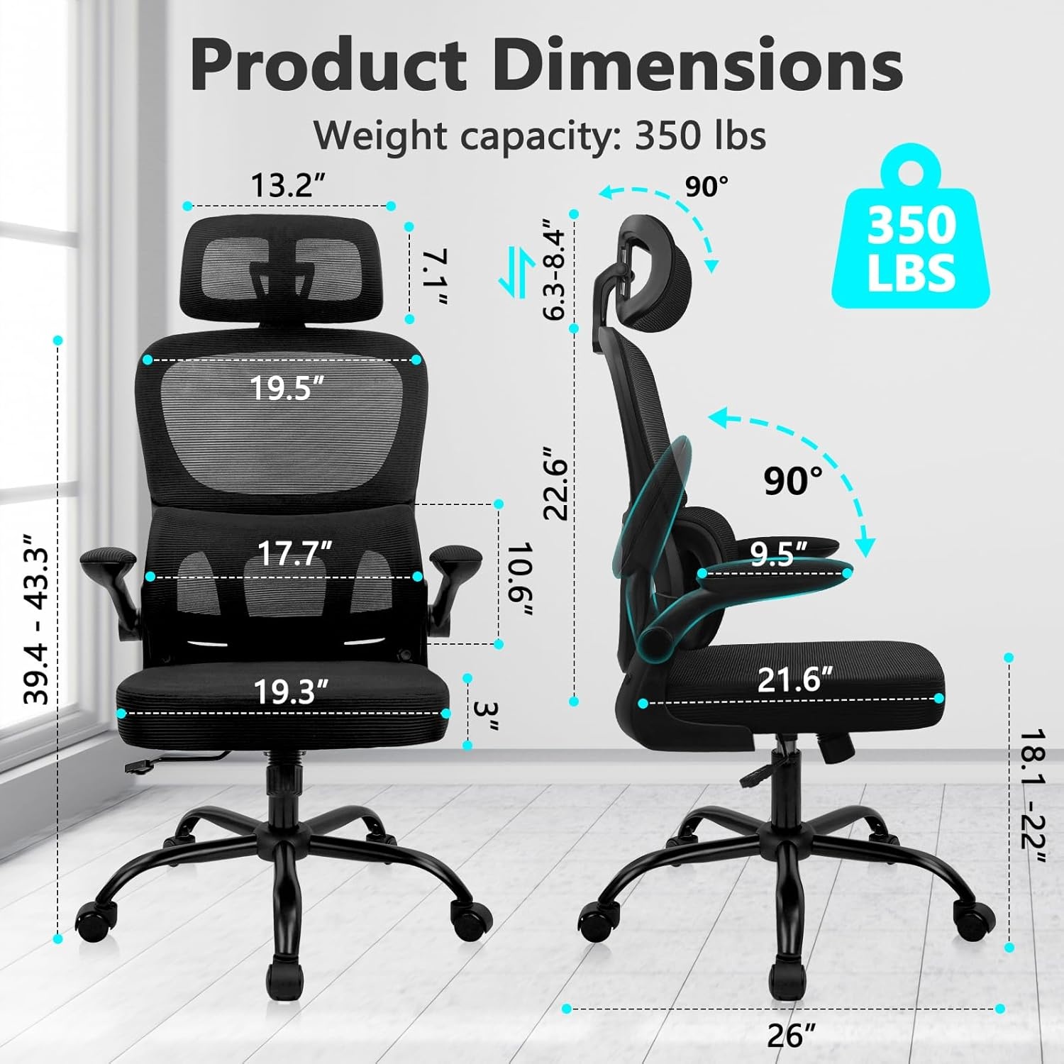 image:imageCLATINA Ergonomic Chair with FlipUp Arms and Lumbar Support High Back Mesh Computer Executive Chairs with Adjustable Headrest for Home Task Conference Room BlackBlack