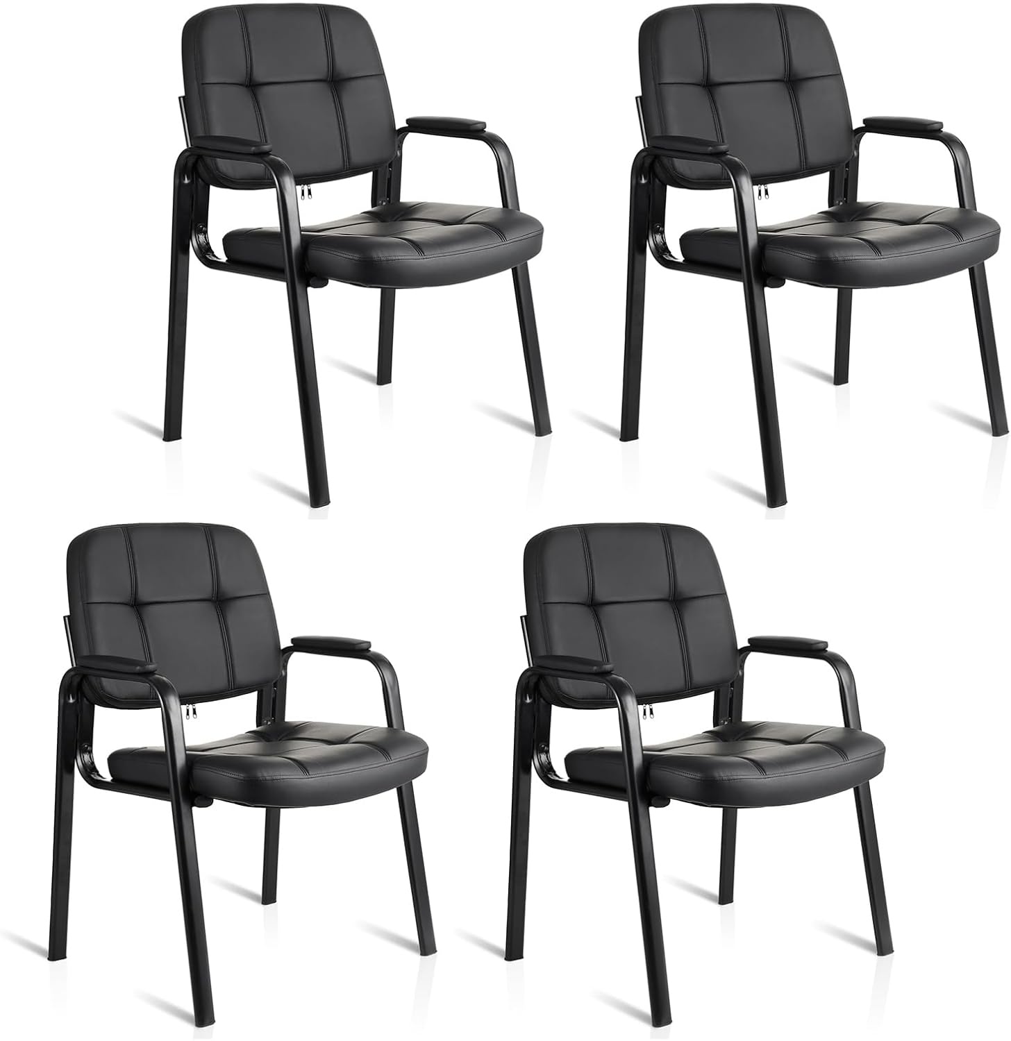 image:imageCLATINA Leather Office Guest Waiting Room Chair Sets of 4 Reception Chair No Wheels with Armrests and Lumber Support Stationary Desk Armchair for Meeting Conference Lobby Shool Study GreyBlack