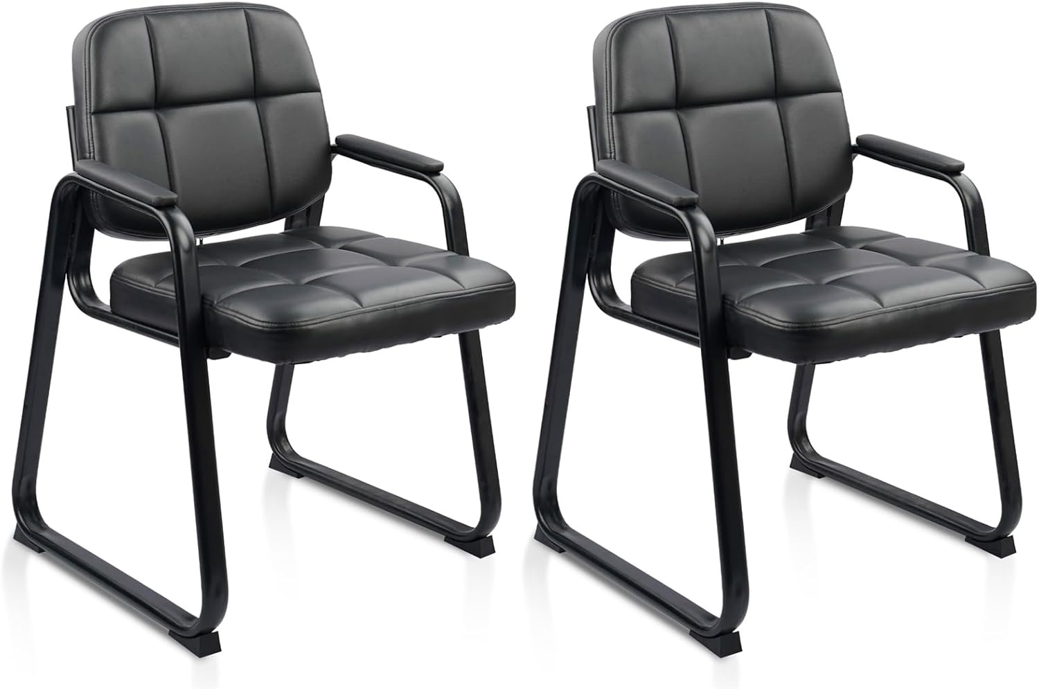 image:imageCLATINA Leather Office Guest Waiting Room Chair Sets of 4 Reception Chair No Wheels with Armrests and Lumber Support Stationary Desk Armchair for Meeting Conference Lobby Shool Study GreyBlacksled Base