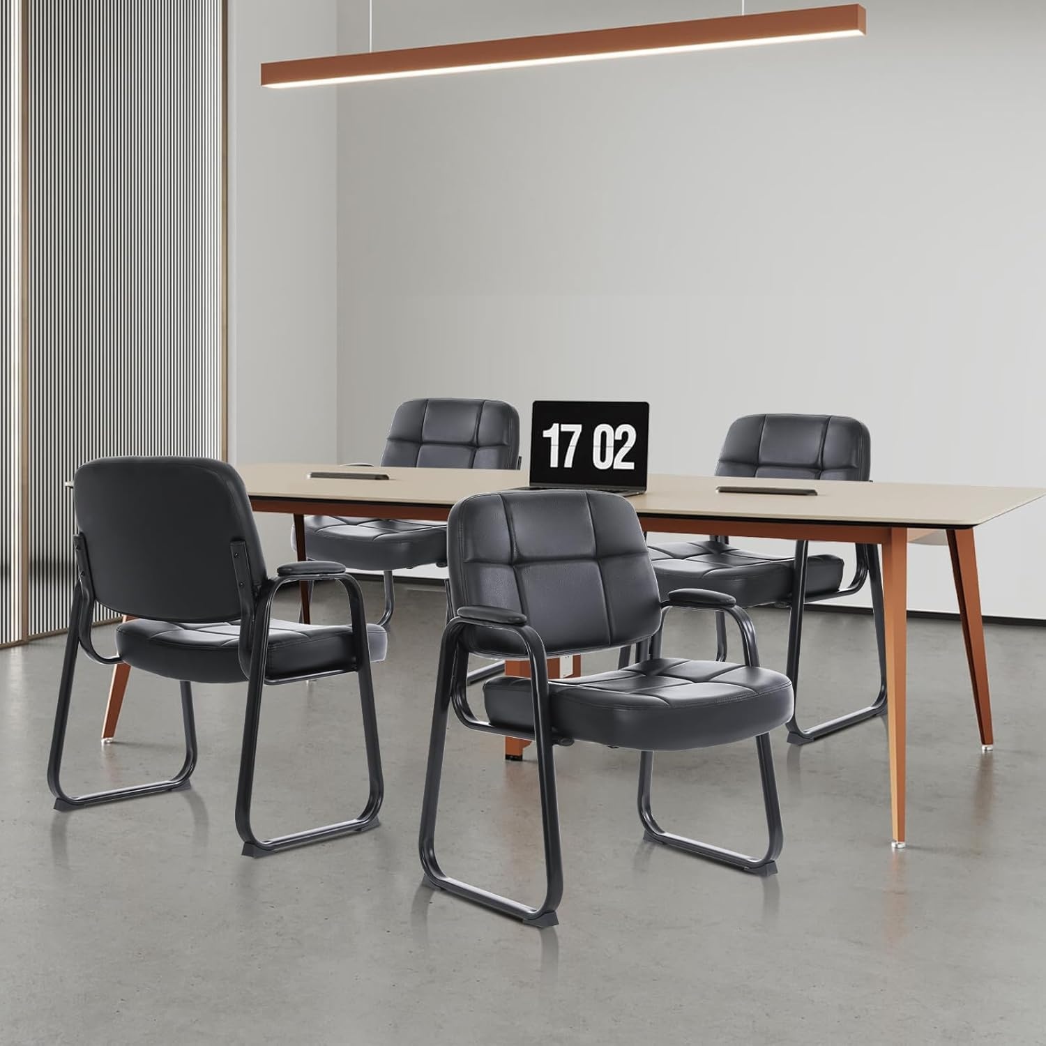 image:imageCLATINA Leather Office Guest Waiting Room Chair Sets of 4 Reception Chair No Wheels with Armrests and Lumber Support Stationary Desk Armchair for Meeting Conference Lobby Shool Study GreyBlackseldbase500lbs