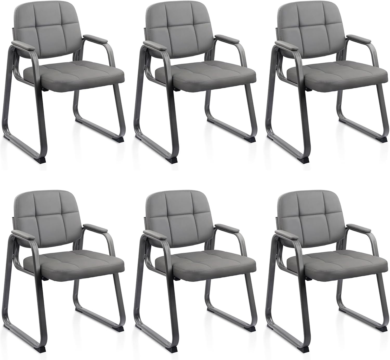 image:imageCLATINA Leather Office Guest Waiting Room Chair Sets of 4 Reception Chair No Wheels with Armrests and Lumber Support Stationary Desk Armchair for Meeting Conference Lobby Shool Study GreyGreysled Base