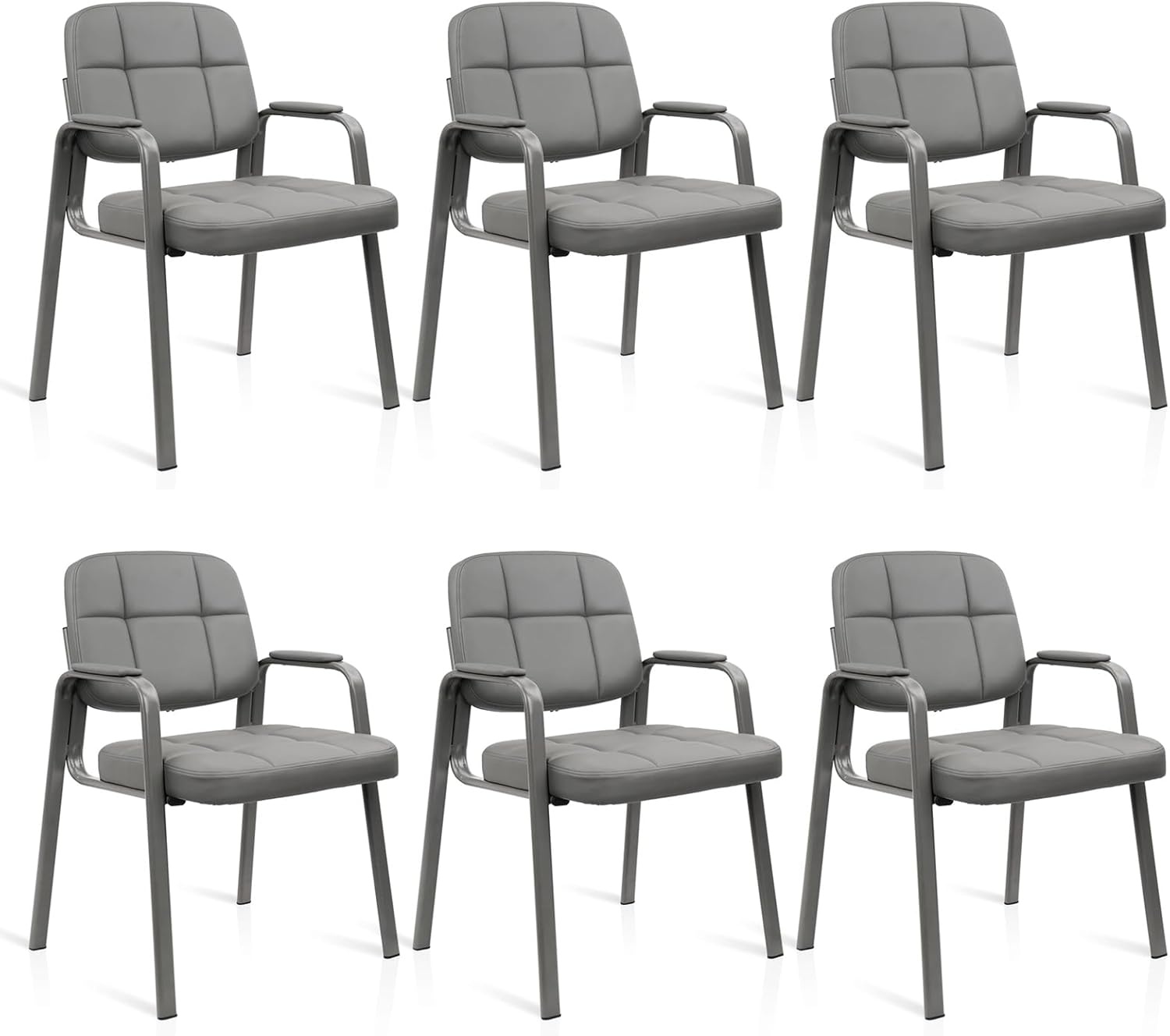 image:imageCLATINA Leather Office Guest Waiting Room Chair Sets of 4 Reception Chair No Wheels with Armrests and Lumber Support Stationary Desk Armchair for Meeting Conference Lobby Shool Study GreyGrey