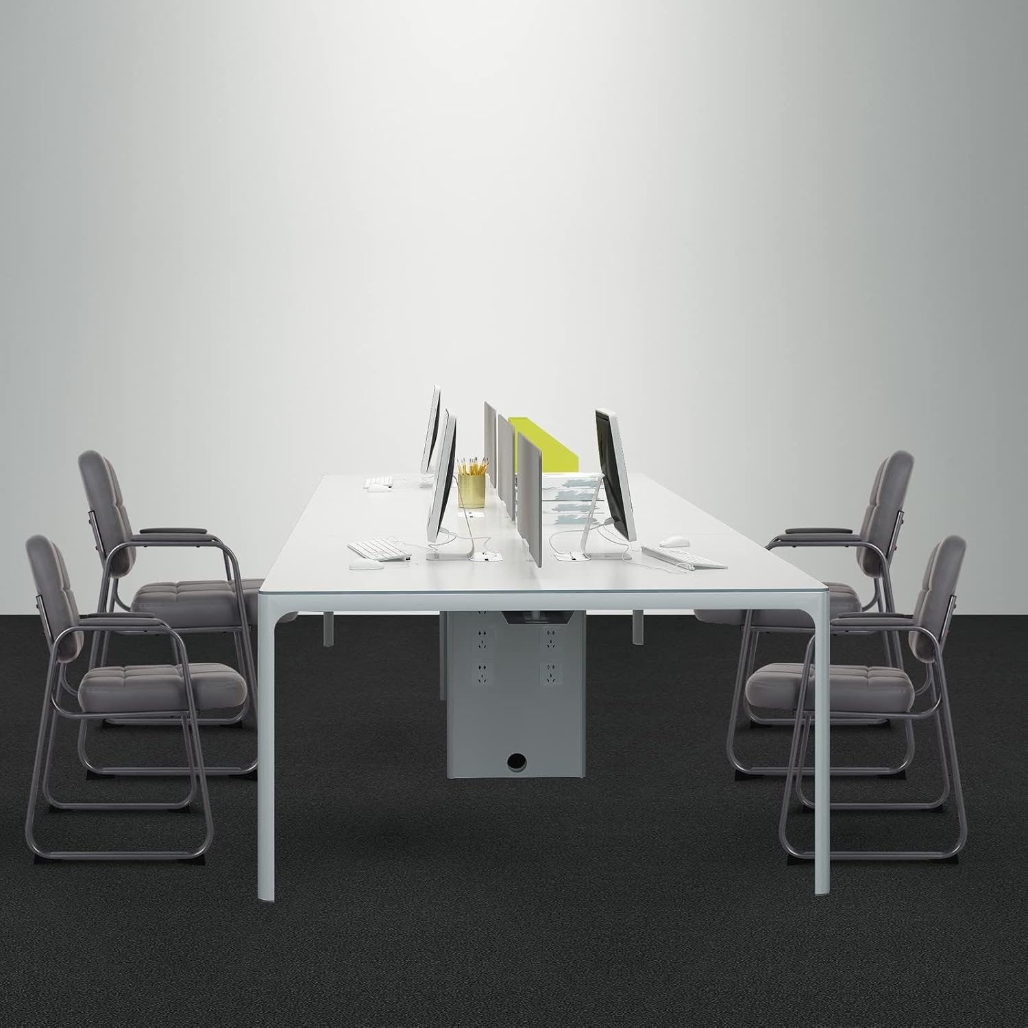 image:imageCLATINA Leather Office Guest Waiting Room Chair Sets of 4 Reception Chair No Wheels with Armrests and Lumber Support Stationary Desk Armchair for Meeting Conference Lobby Shool Study GreyGreysled Base
