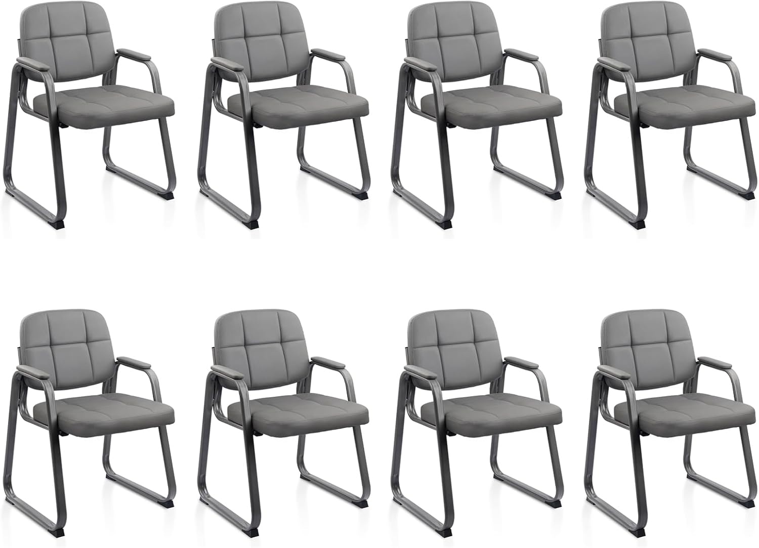 image:imageCLATINA Leather Office Guest Waiting Room Chair Sets of 4 Reception Chair No Wheels with Armrests and Lumber Support Stationary Desk Armchair for Meeting Conference Lobby Shool Study GreyGreysled Base
