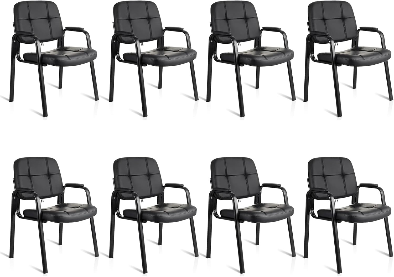 image:imageCLATINA Leather Office Guest Waiting Room Chair Sets of 4 Reception Chair No Wheels with Armrests and Lumber Support Stationary Desk Armchair for Meeting Conference Lobby Shool Study GreyBlack