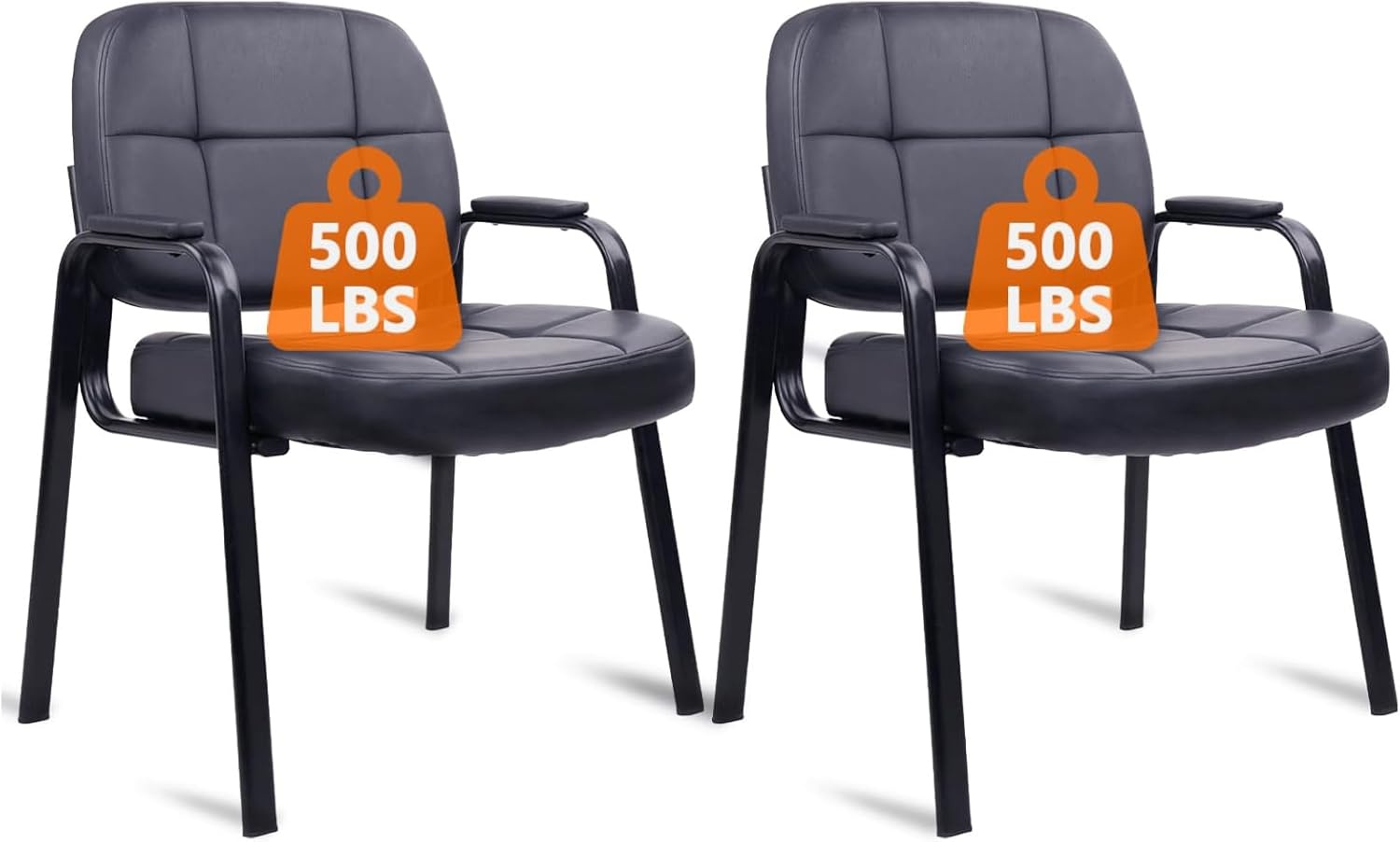 image:imageCLATINA Leather Office Guest Waiting Room Chair Sets of 4 Reception Chair No Wheels with Armrests and Lumber Support Stationary Desk Armchair for Meeting Conference Lobby Shool Study GreyBlack500lbs