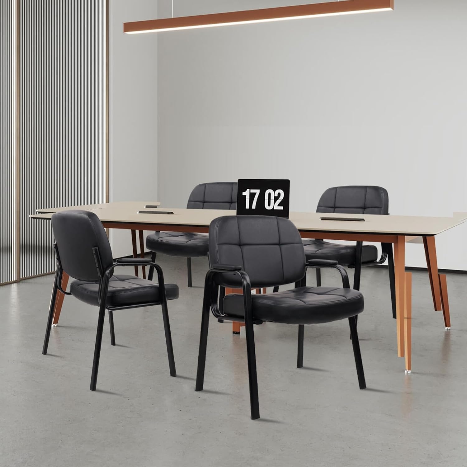 image:imageCLATINA Leather Office Guest Waiting Room Chair Sets of 4 Reception Chair No Wheels with Armrests and Lumber Support Stationary Desk Armchair for Meeting Conference Lobby Shool Study GreyBlack500lbs