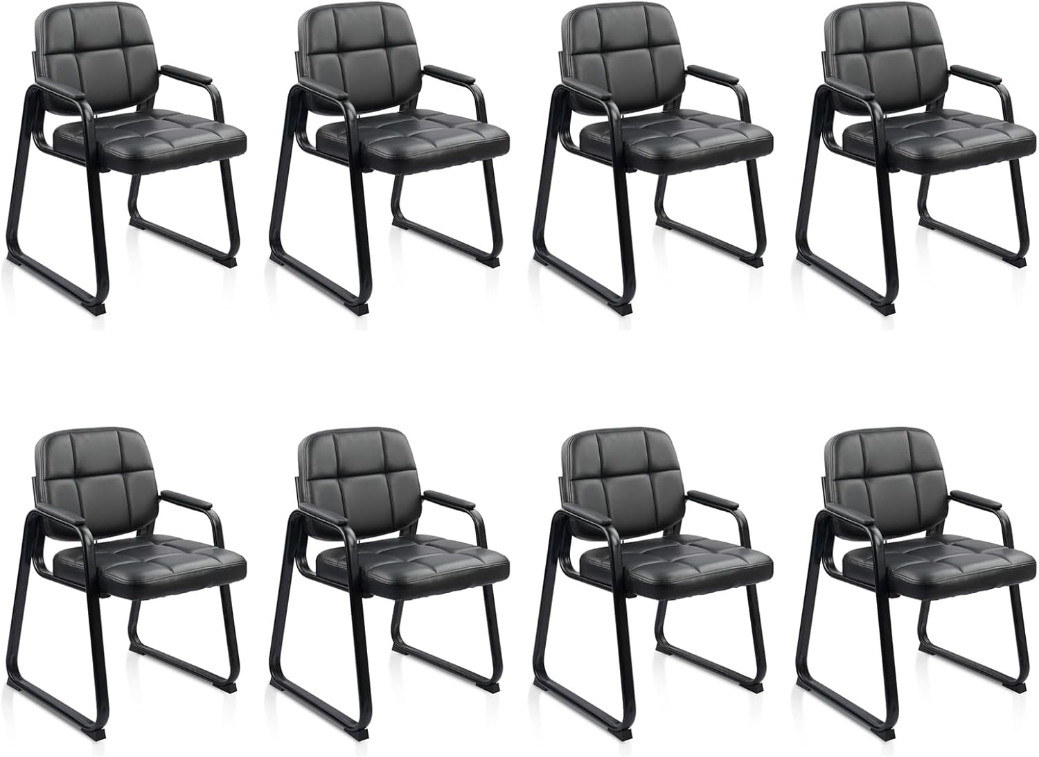 image:imageCLATINA Leather Office Guest Waiting Room Chair Sets of 4 Reception Chair No Wheels with Armrests and Lumber Support Stationary Desk Armchair for Meeting Conference Lobby Shool Study GreyBlacksled Base